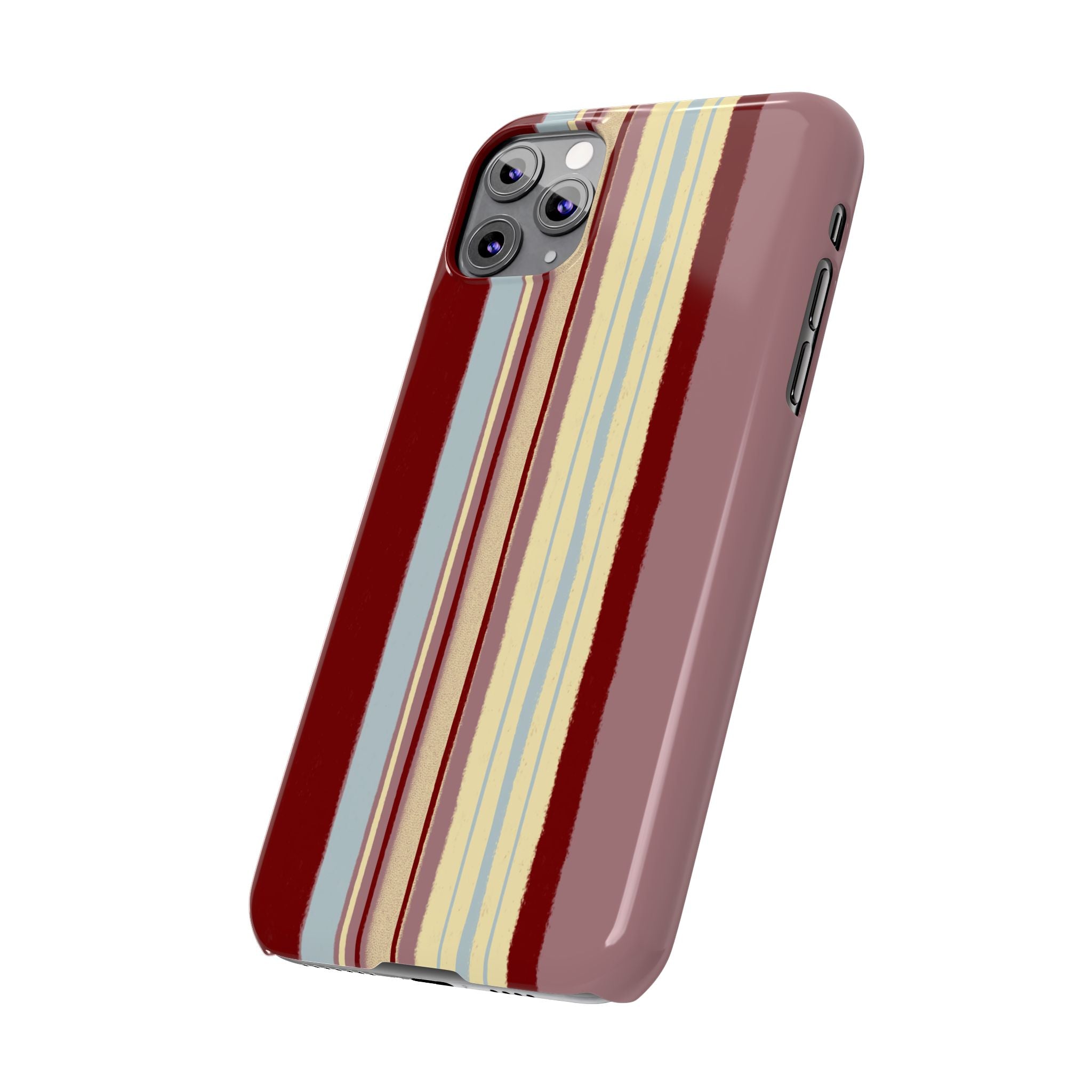 Slim Phone Case — Retro Vertical Stripe Design (Red, Blush, Cream)