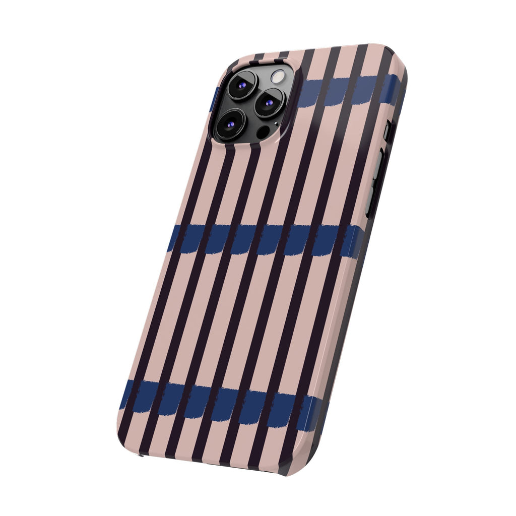 Slim Phone Case — Minimalist Blush & Navy Stripe Pattern