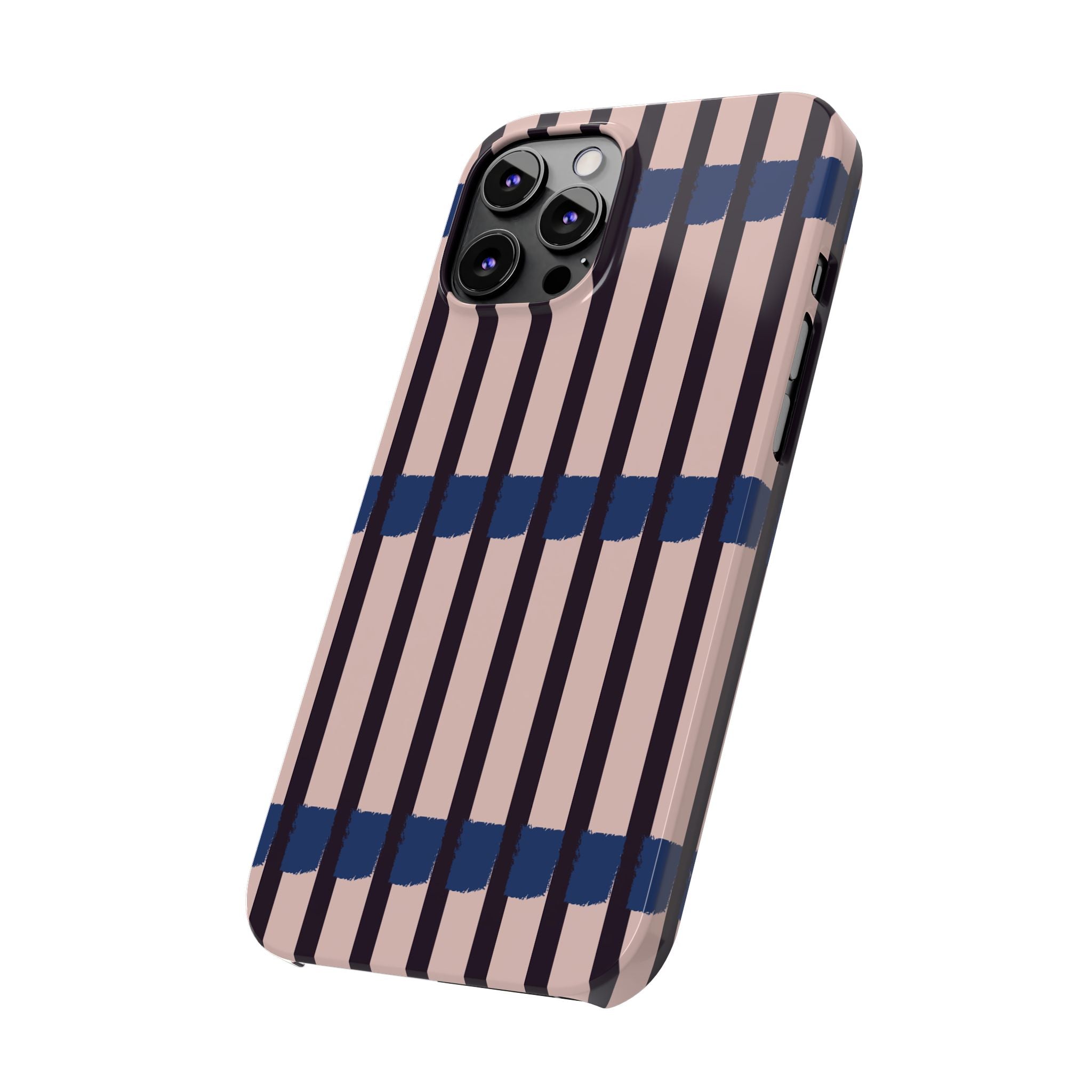 Slim Phone Case — Minimalist Blush & Navy Stripe Pattern