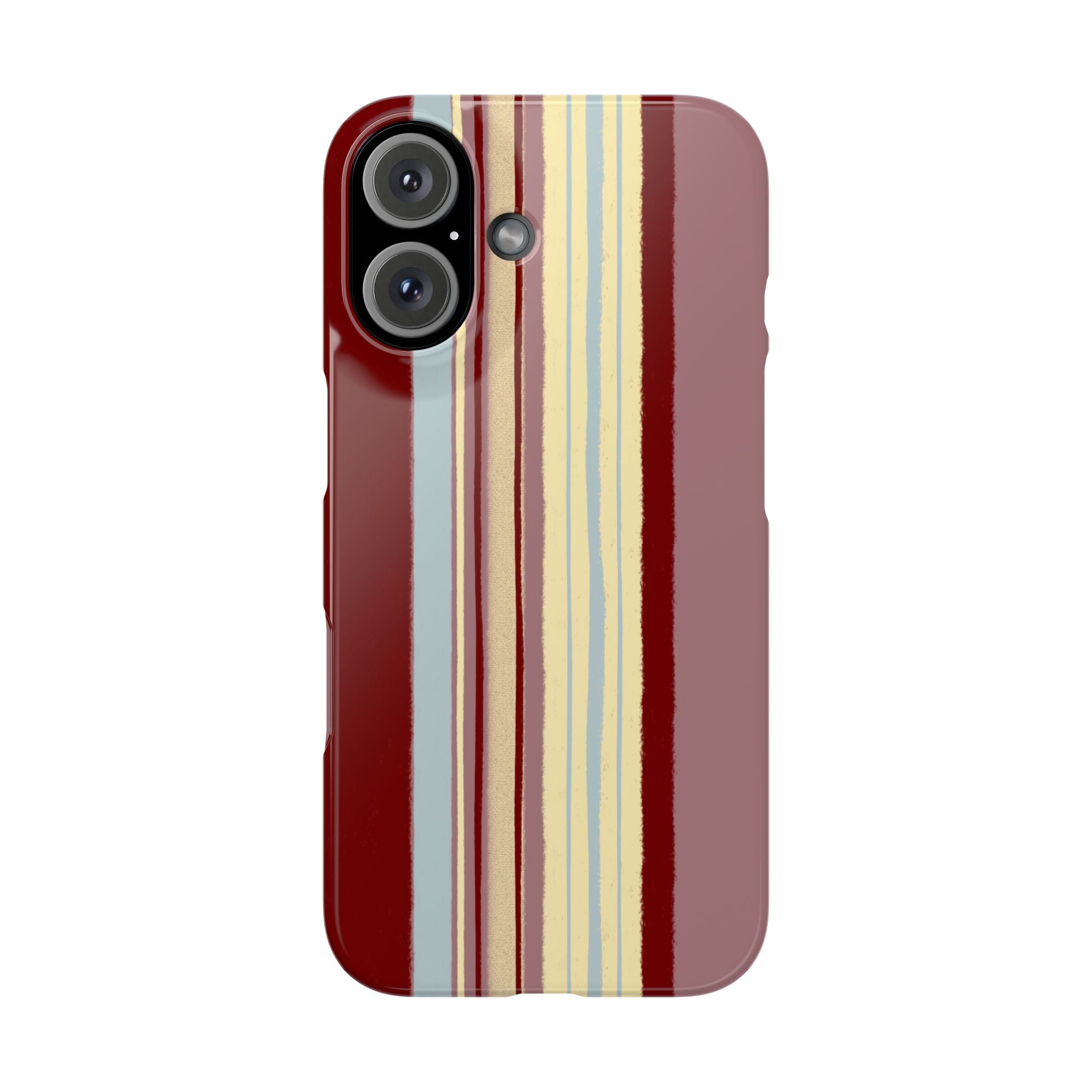 Slim Phone Case — Retro Vertical Stripe Design (Red, Blush, Cream)