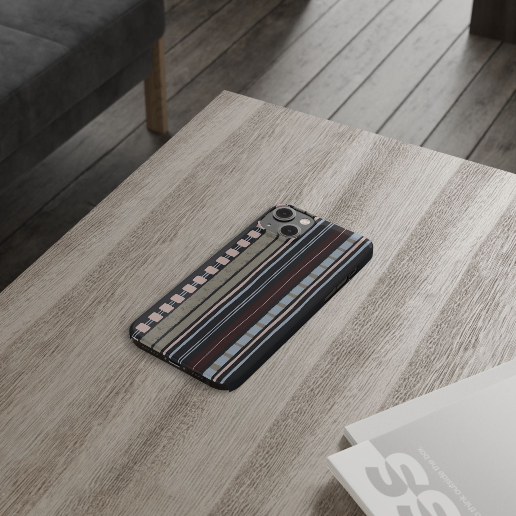 Slim Phone Case — Vintage Striped Pattern, Neutral Earthtone Protective Cover
