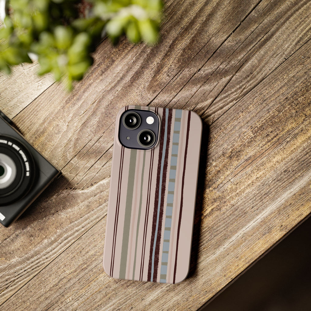Slim Phone Case — Vintage Striped Pattern, Neutral Earthtone Protective Cover