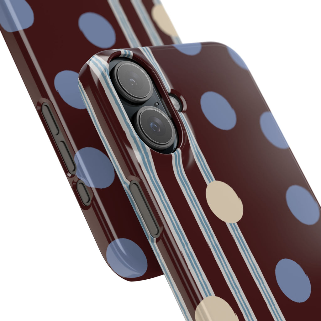 Polka Dot & Stripe Slim Phone Case — Burgundy Blue Retro Pattern