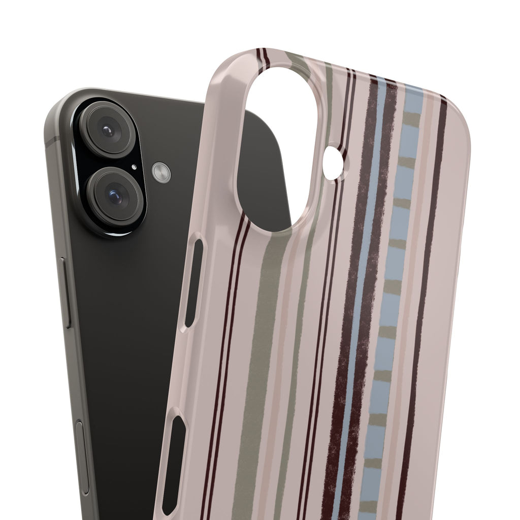 Slim Phone Case — Vintage Striped Pattern, Neutral Earthtone Protective Cover