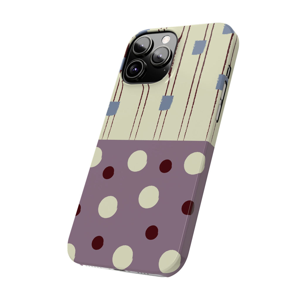 Slim Phone Case — Retro Polka Dot & Stripes Design, Lavender Plum