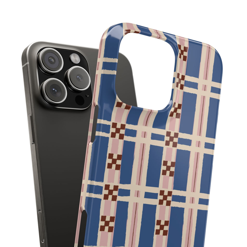 Slim Phone Case — Blue & Pink Retro Plaid Pattern