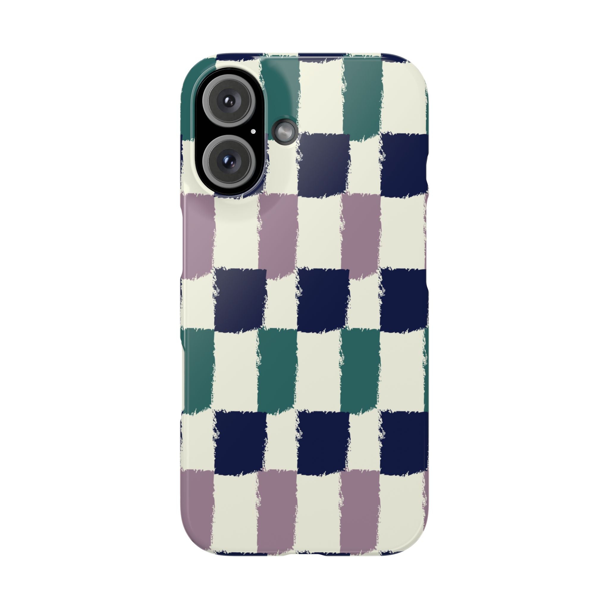 Painterly Check Slim Phone Case — Hand-Painted Navy, Teal & Lavender Grid