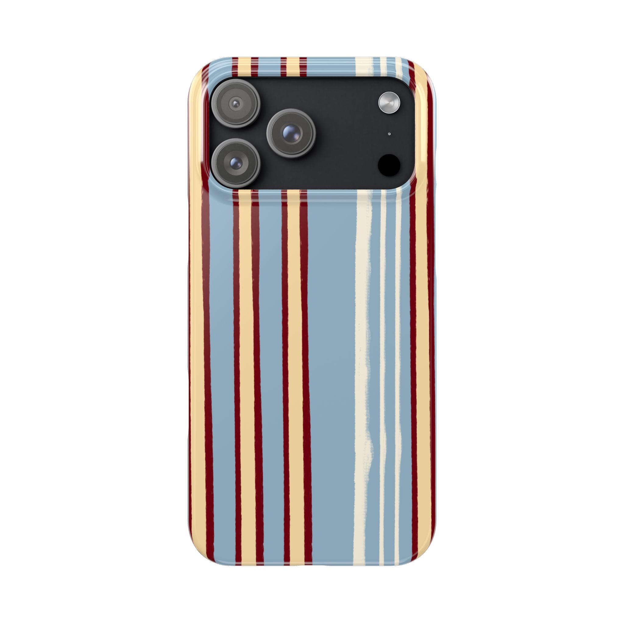 Retro Striped Slim Phone Case — Blue, Cream & Burgundy Vertical Lines