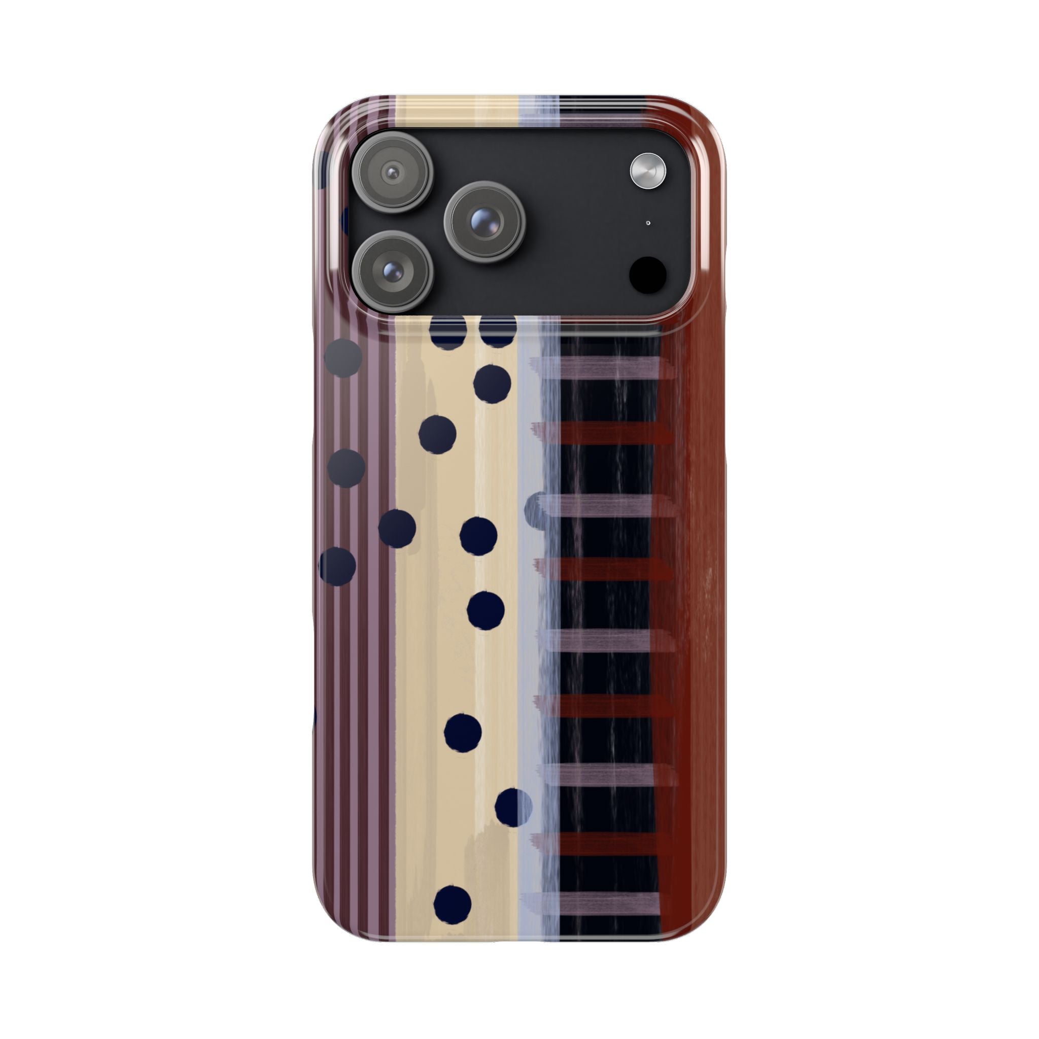 Abstract Stripes & Polka Dot Slim Phone Case — Retro Brown Artistic Pattern SATC Inspired
