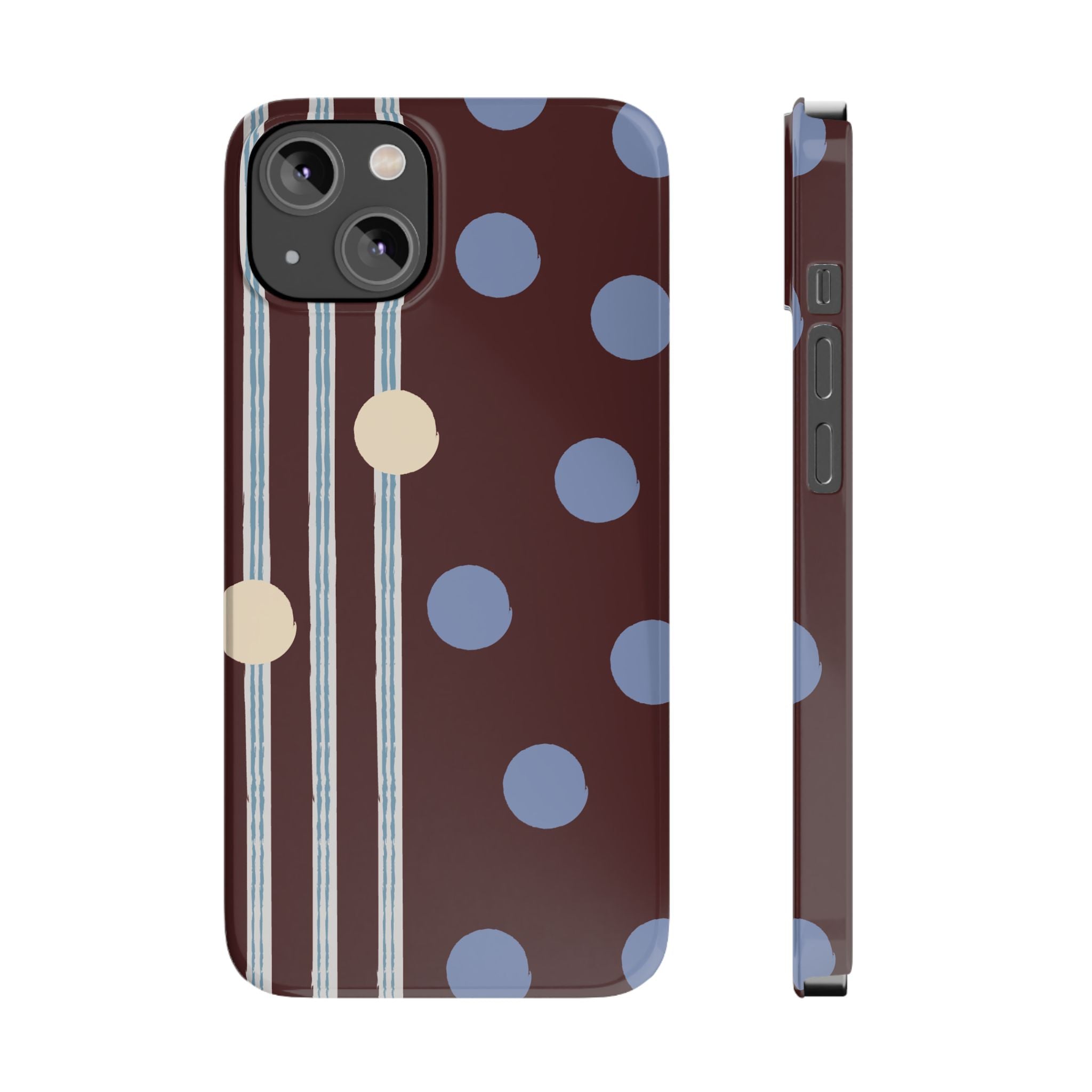 Polka Dot & Stripe Slim Phone Case — Burgundy Blue Retro Pattern