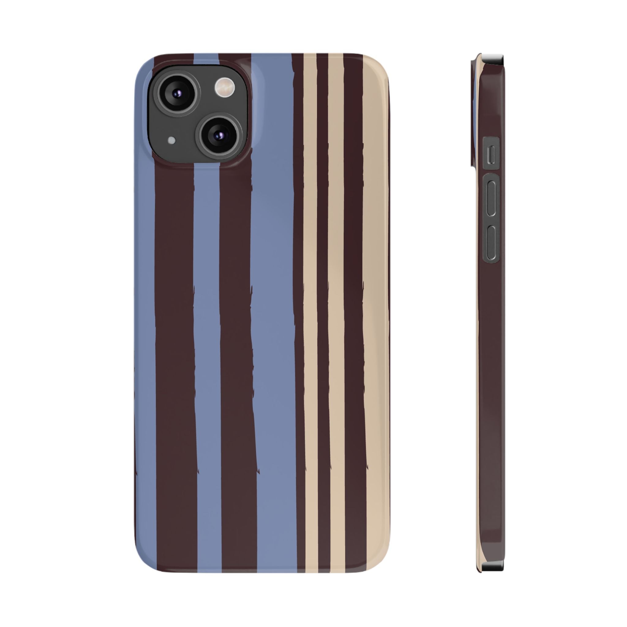 Retro Striped Slim Phone Case — Blue, Brown & Cream Vertical Stripes