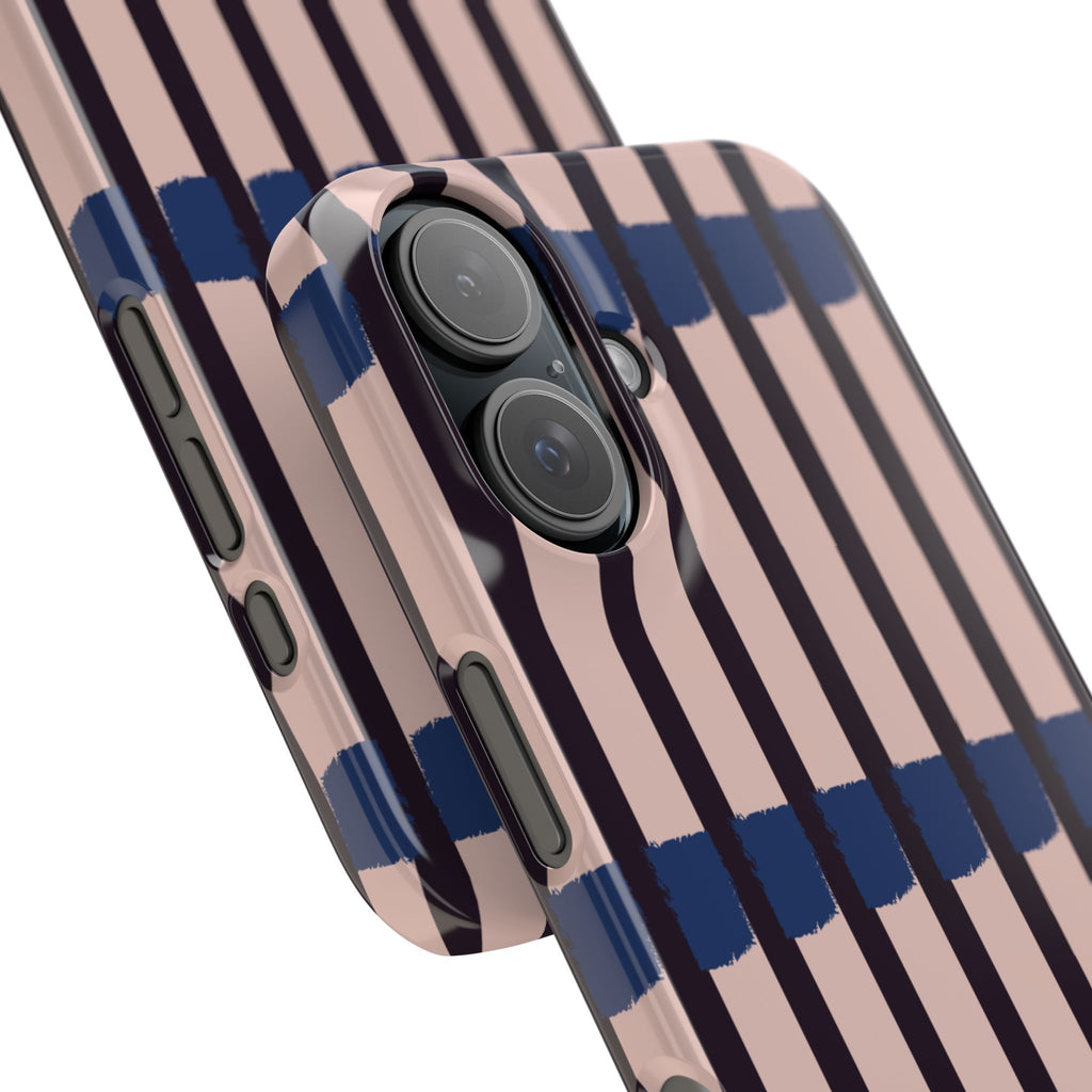 Slim Phone Case — Minimalist Blush & Navy Stripe Pattern