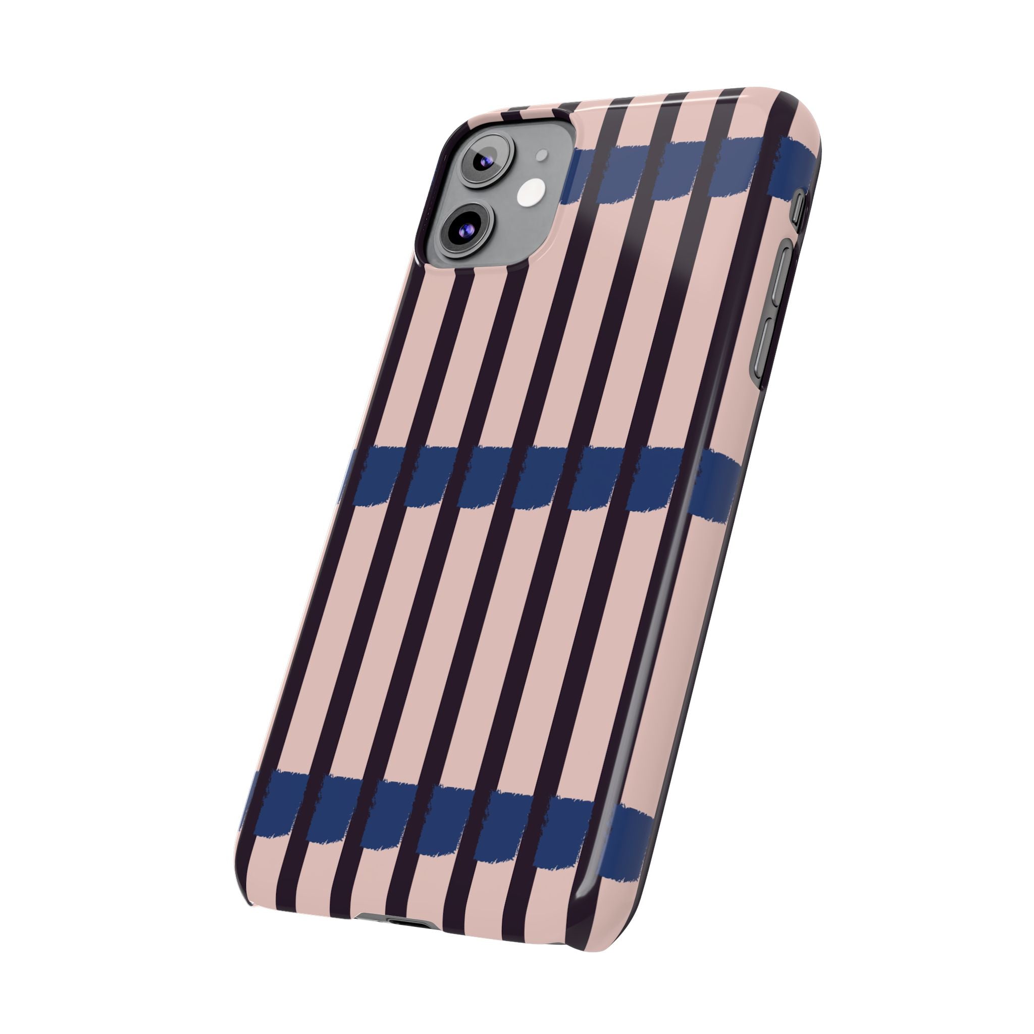 Slim Phone Case — Minimalist Blush & Navy Stripe Pattern