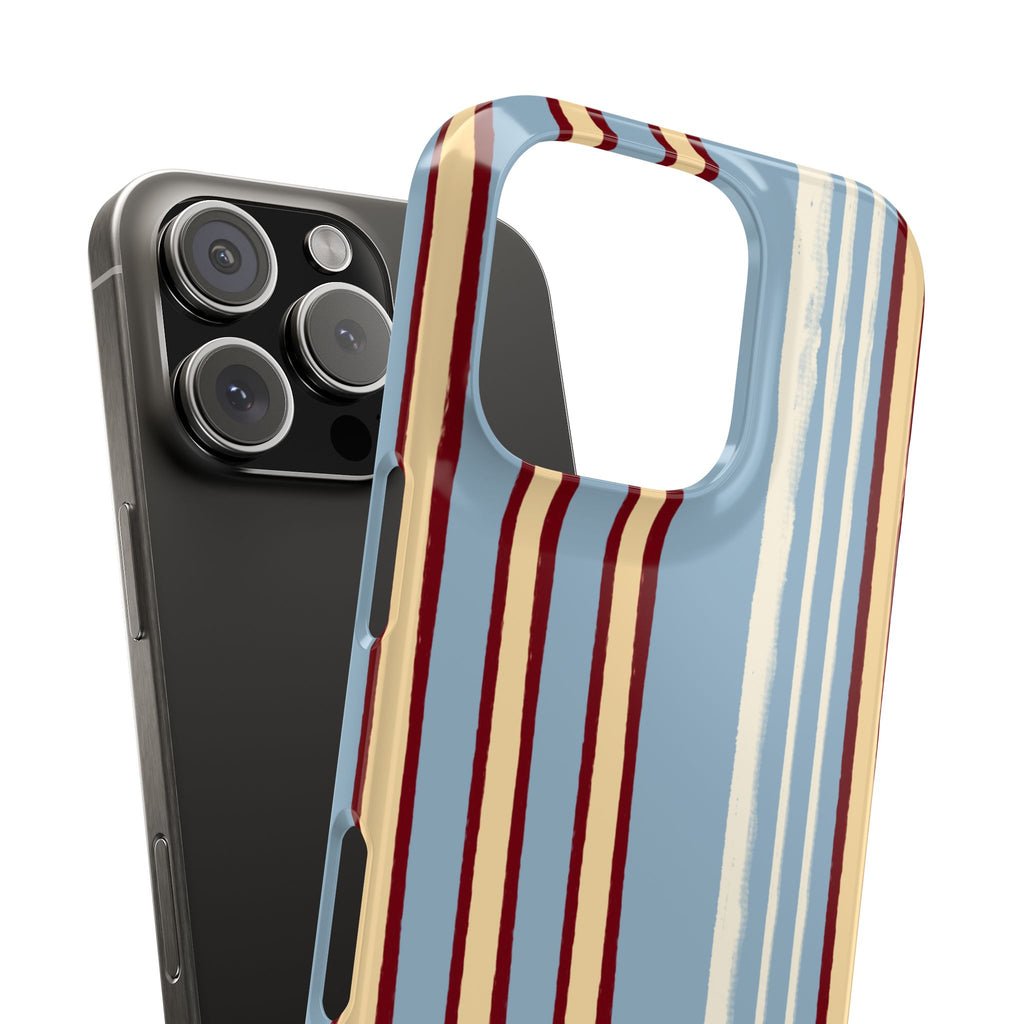 Retro Striped Slim Phone Case — Blue, Cream & Burgundy Vertical Lines