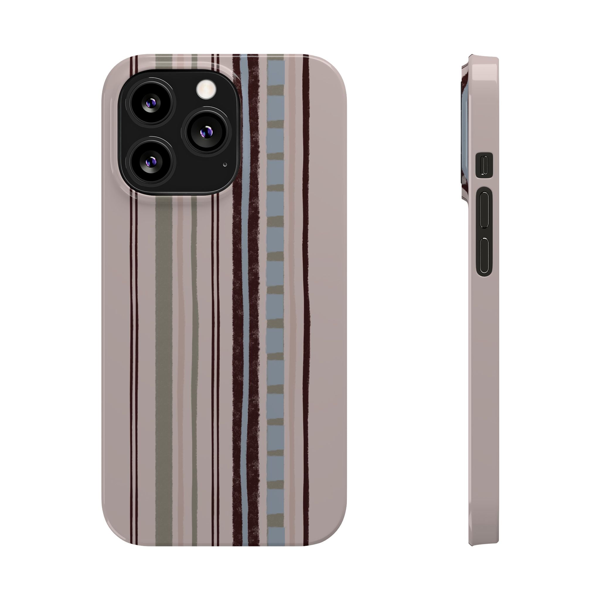 Slim Phone Case — Vintage Striped Pattern, Neutral Earthtone Protective Cover