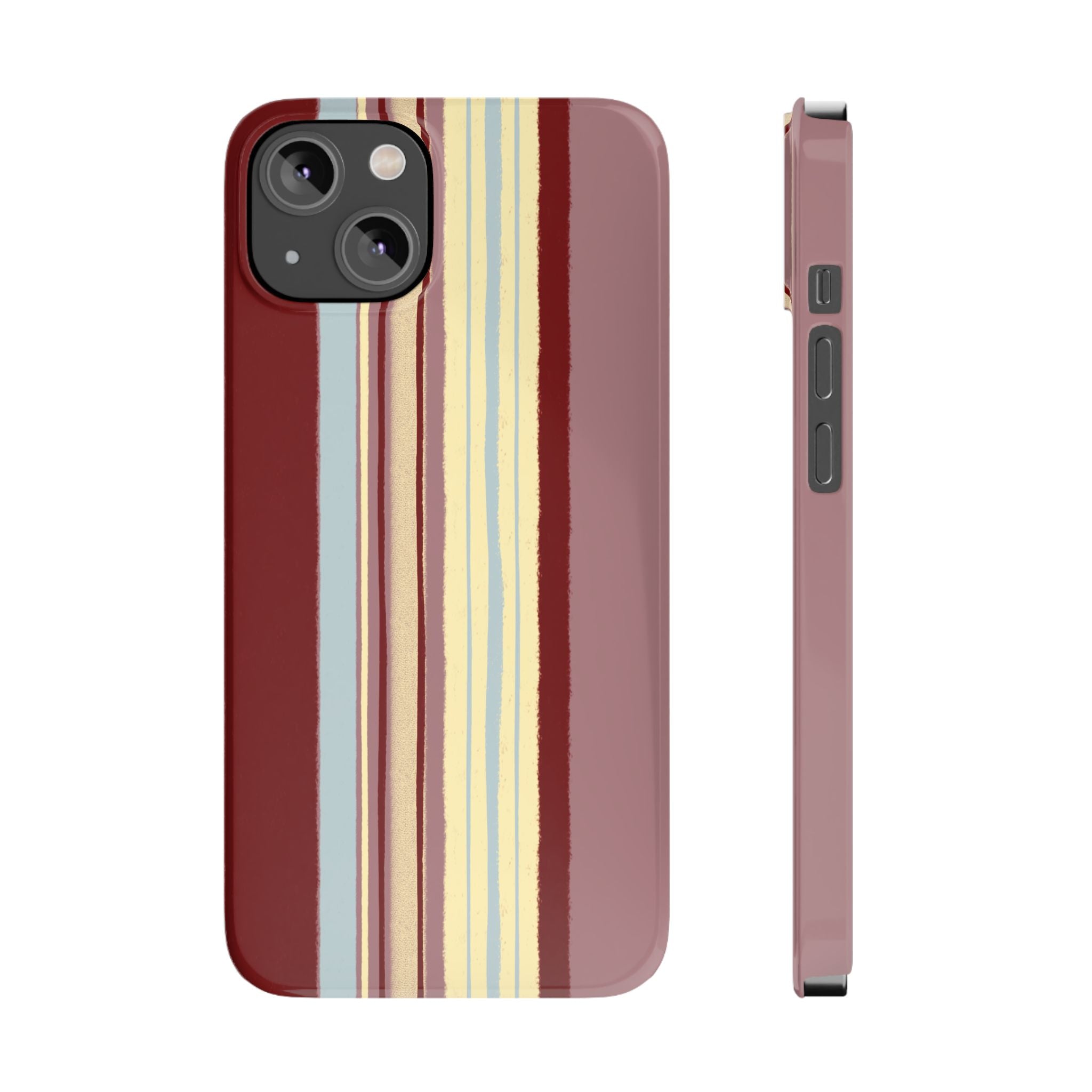 Slim Phone Case — Retro Vertical Stripe Design (Red, Blush, Cream)