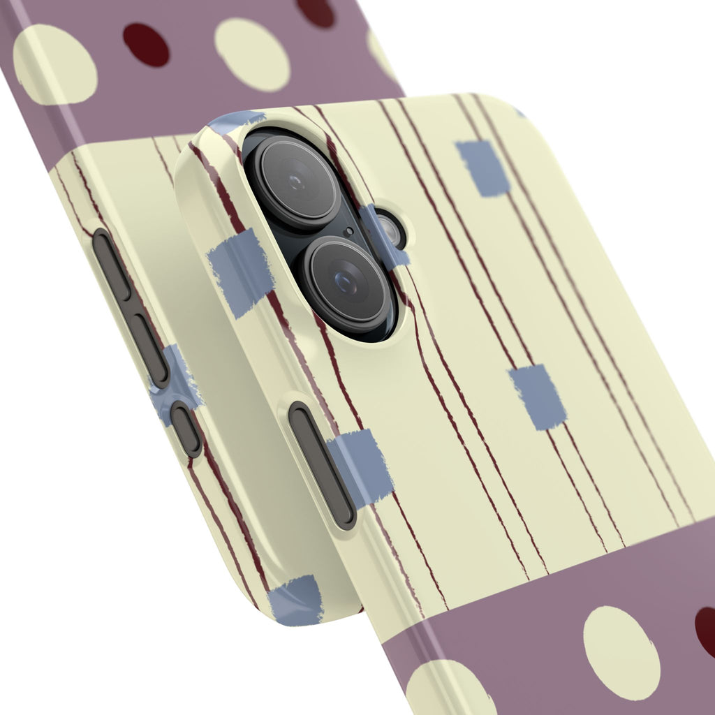 Slim Phone Case — Retro Polka Dot & Stripes Design, Lavender Plum