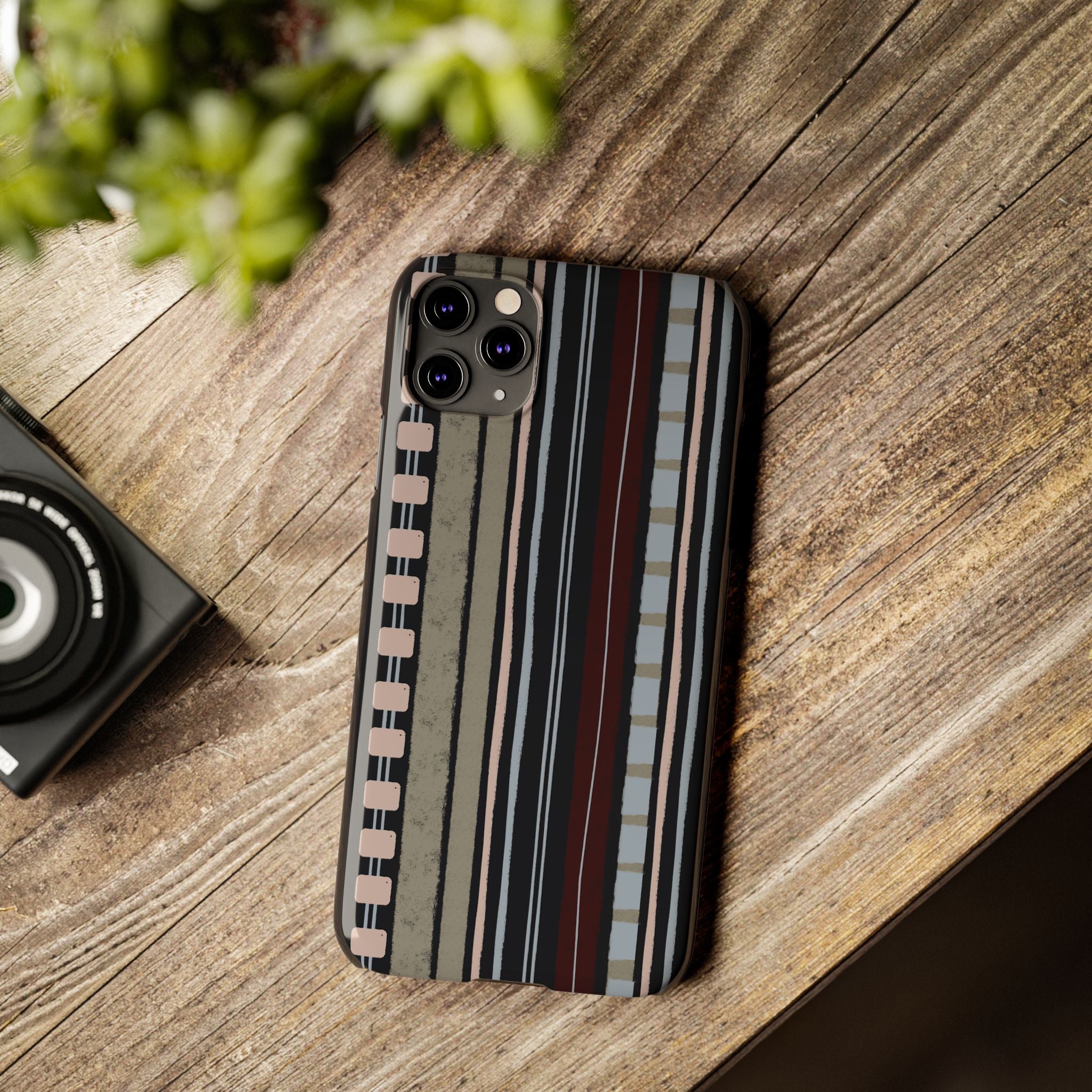 Slim Phone Case — Vintage Striped Pattern, Neutral Earthtone Protective Cover