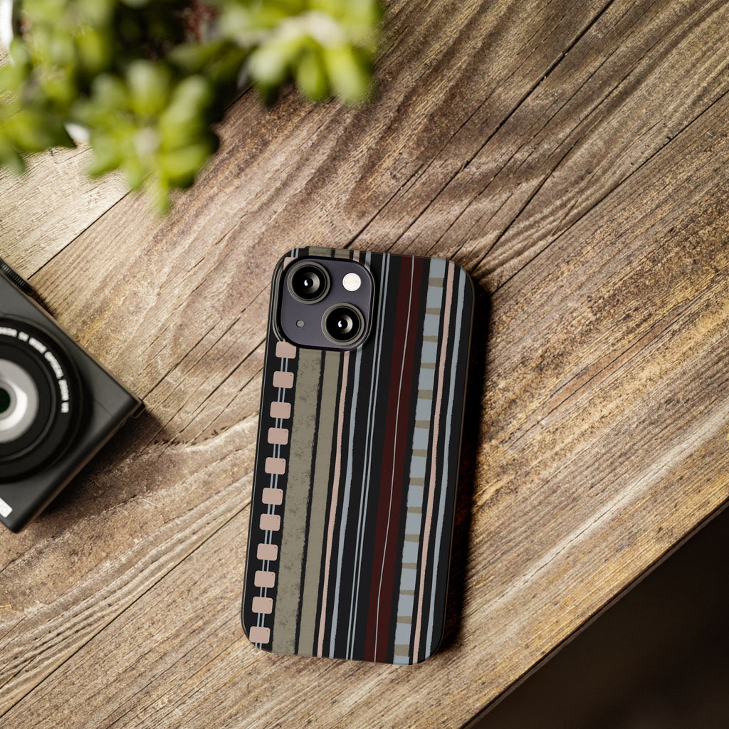 Slim Phone Case — Vintage Striped Pattern, Neutral Earthtone Protective Cover