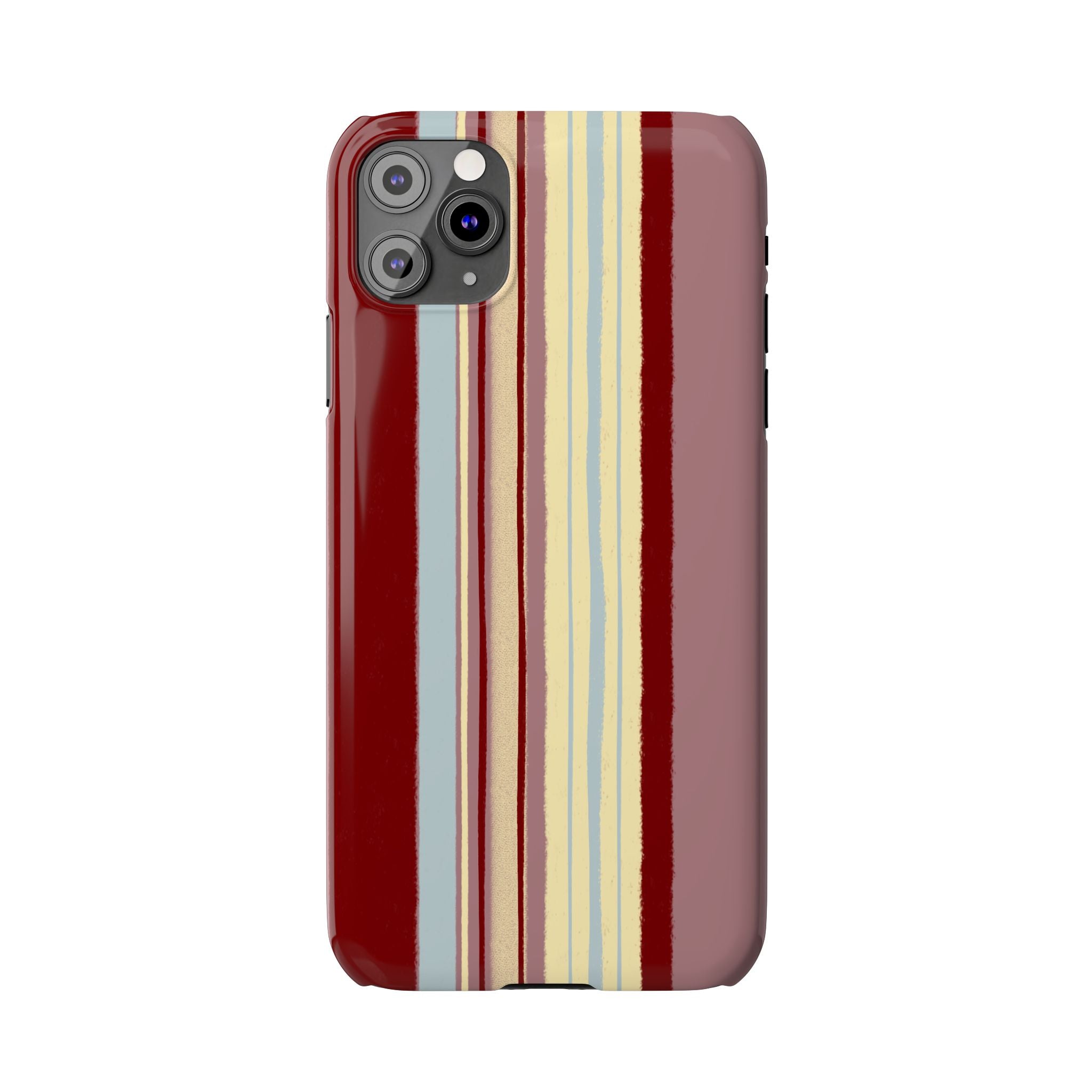 Slim Phone Case — Retro Vertical Stripe Design (Red, Blush, Cream)