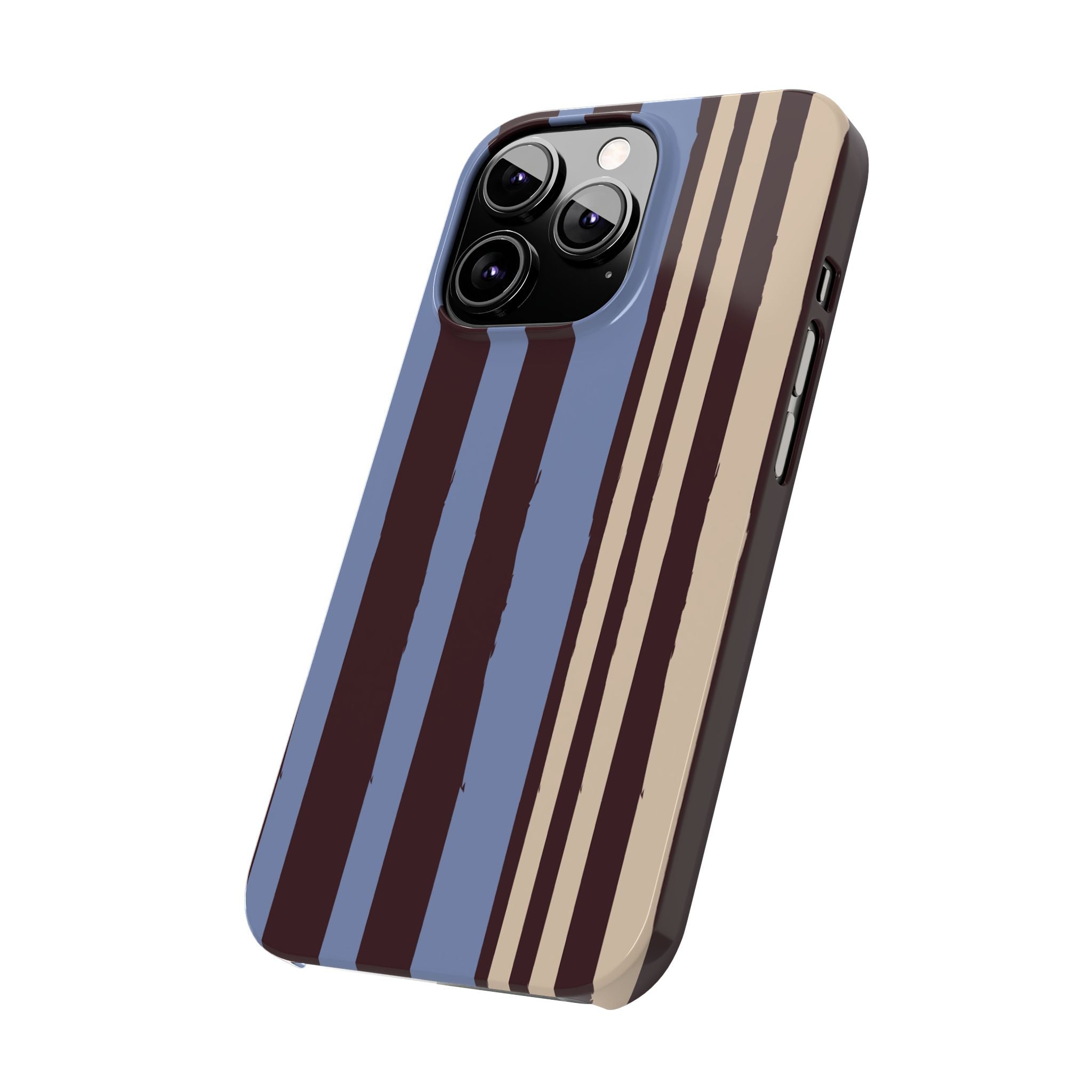Retro Striped Slim Phone Case — Blue, Brown & Cream Vertical Stripes