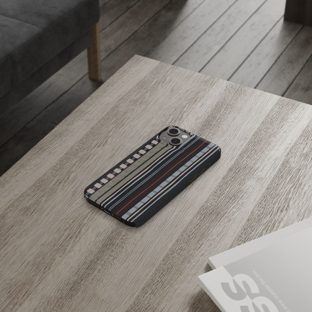 Slim Phone Case — Vintage Striped Pattern, Neutral Earthtone Protective Cover