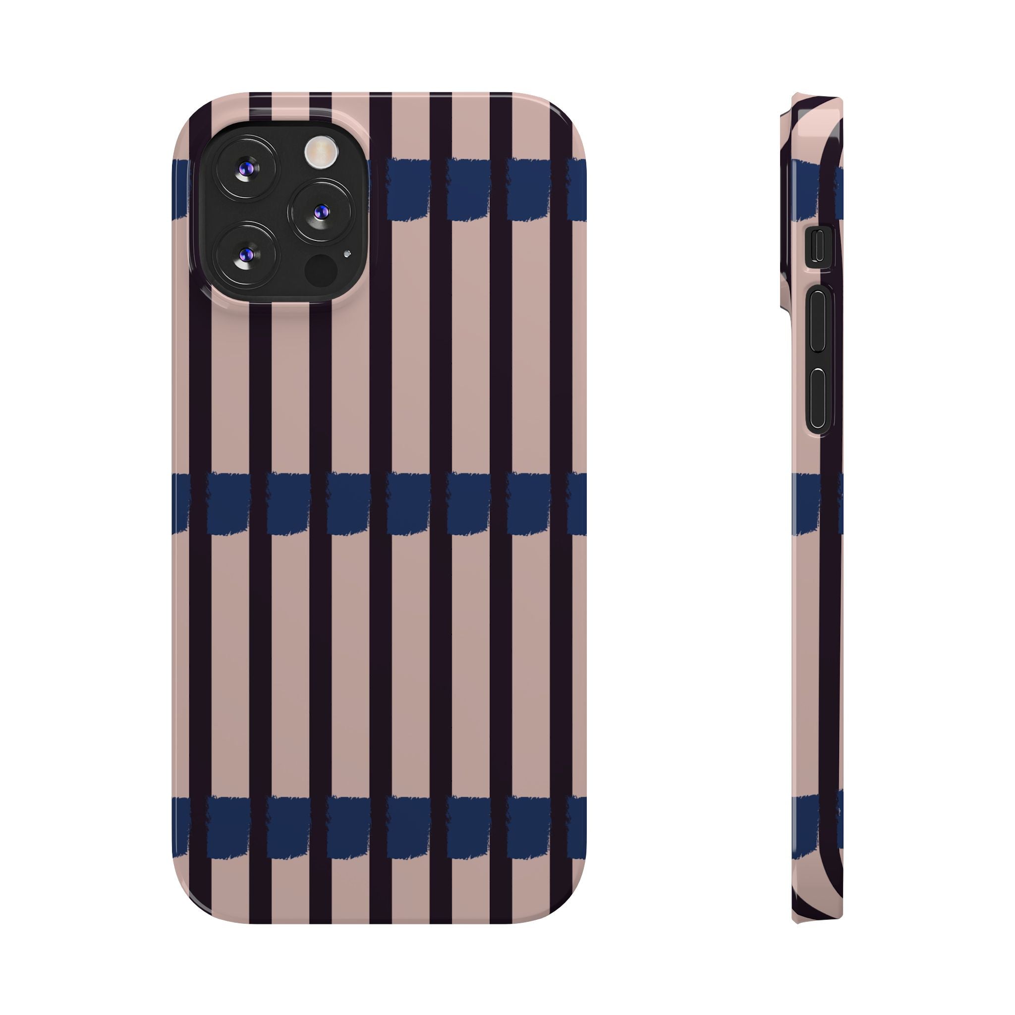 Slim Phone Case — Minimalist Blush & Navy Stripe Pattern