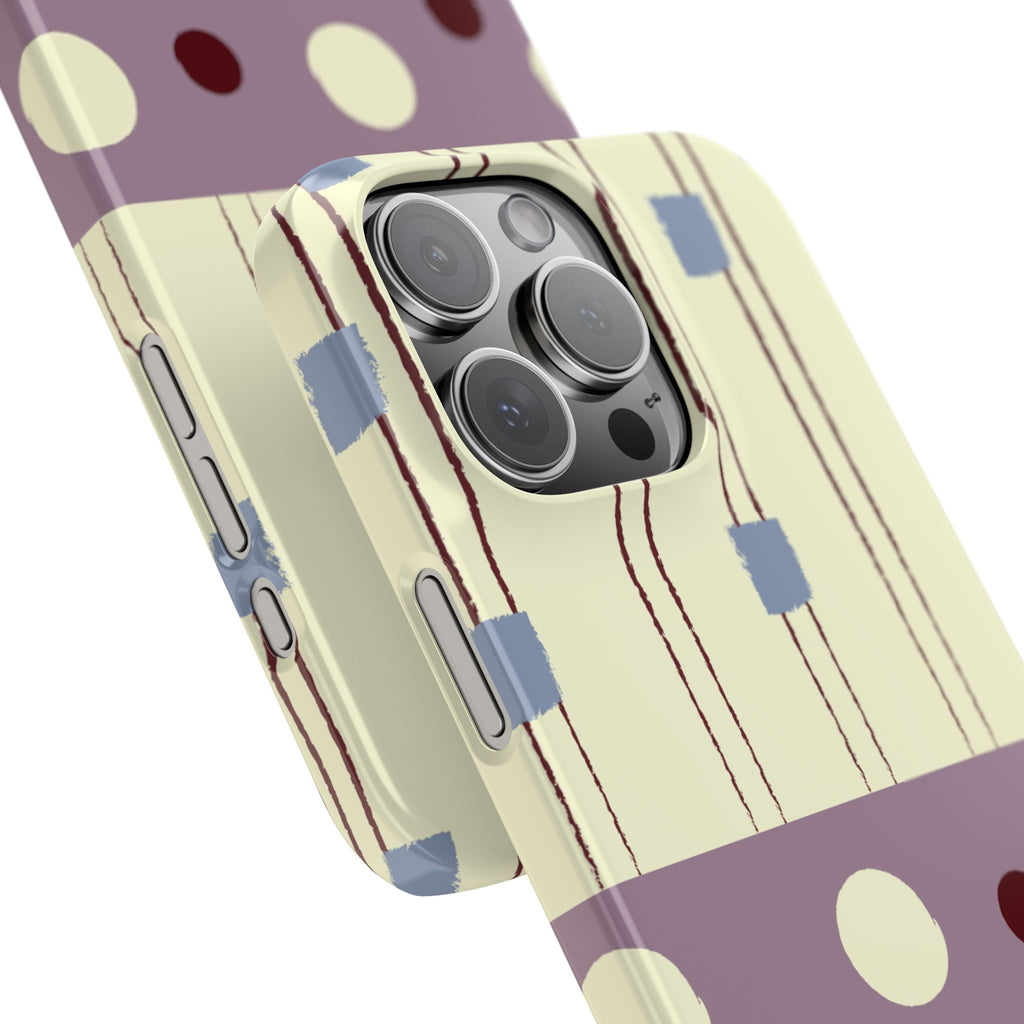Slim Phone Case — Retro Polka Dot & Stripes Design, Lavender Plum