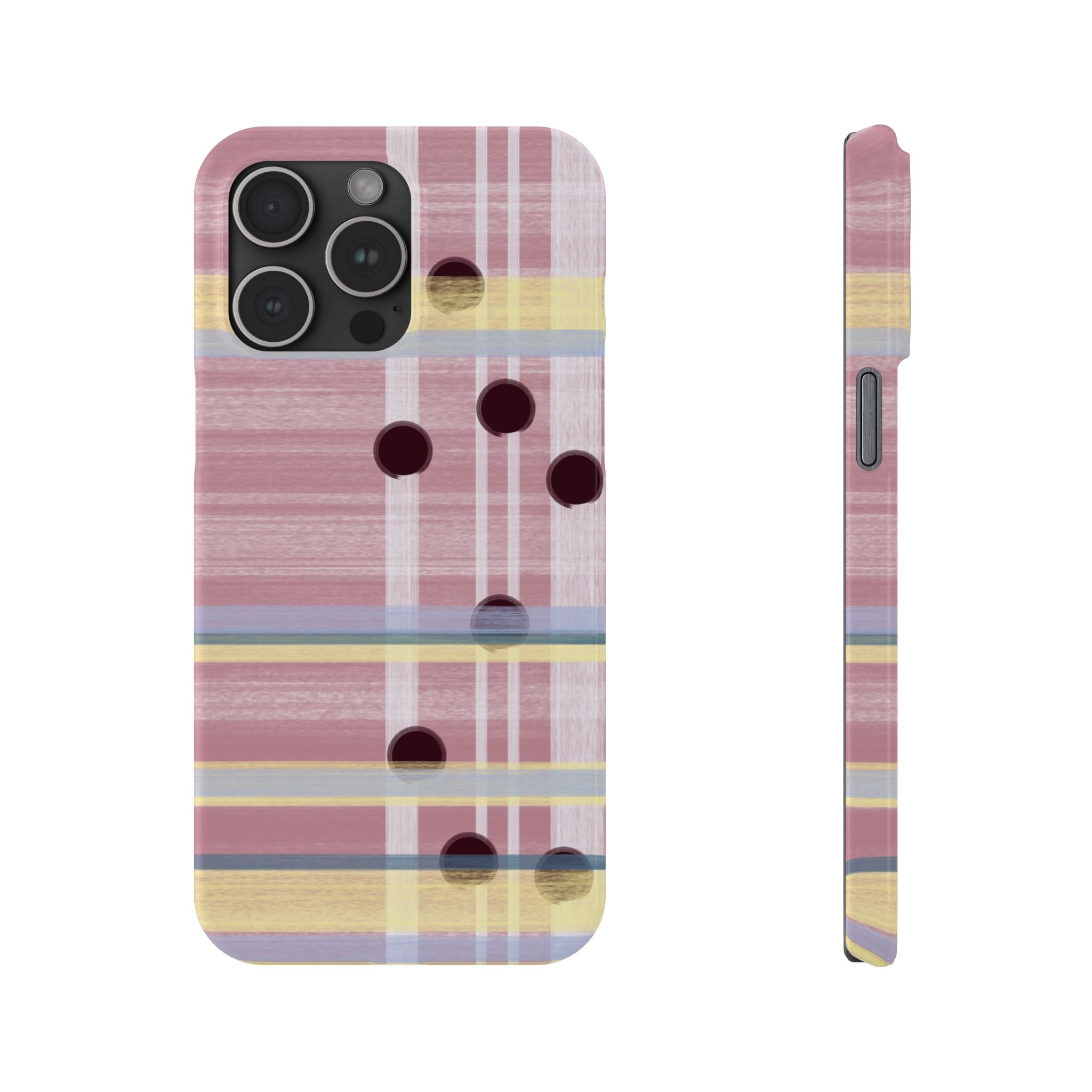 Slim Phone Case — Pink Plaid with Polka Dot Accent SATC Inspired