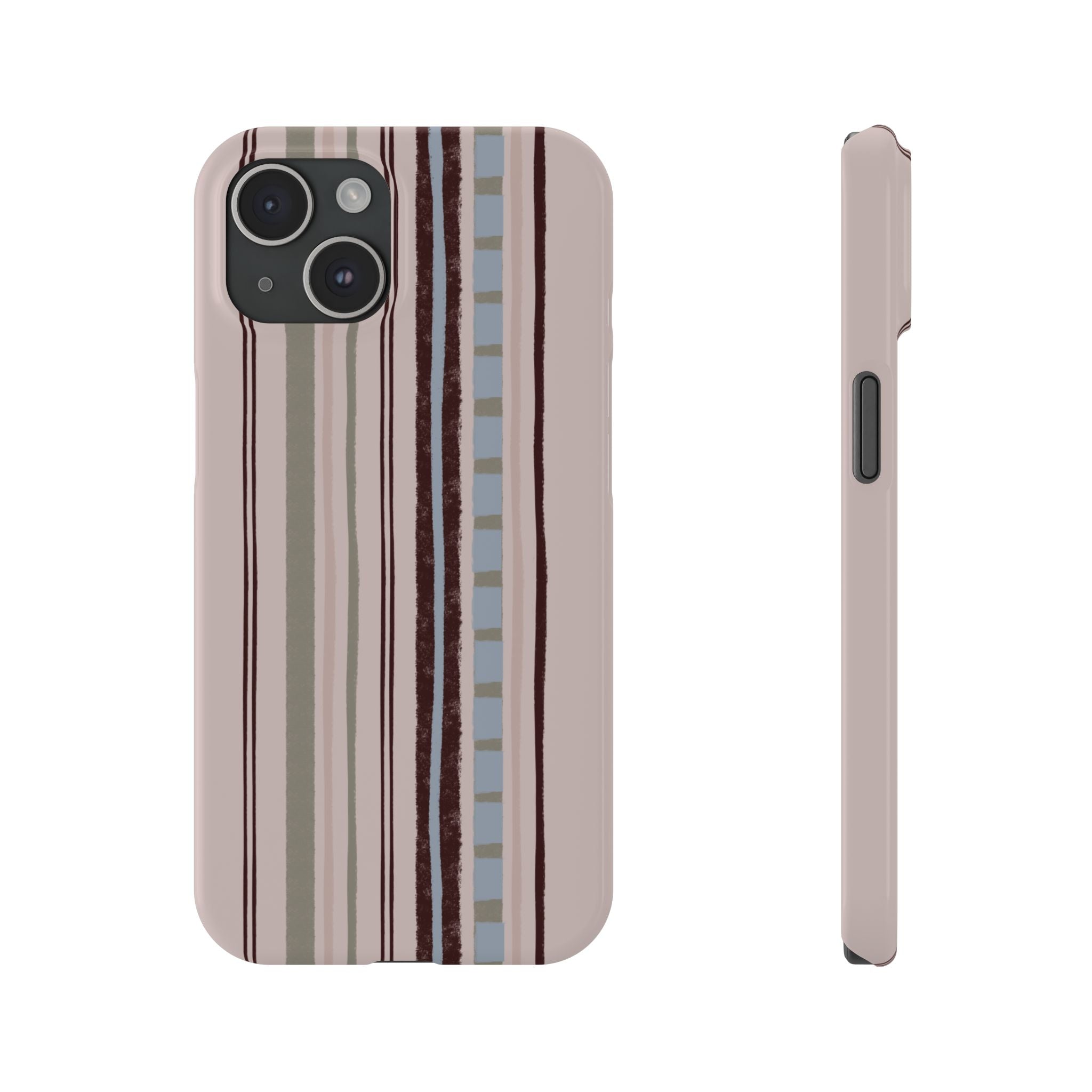 Slim Phone Case — Vintage Striped Pattern, Neutral Earthtone Protective Cover