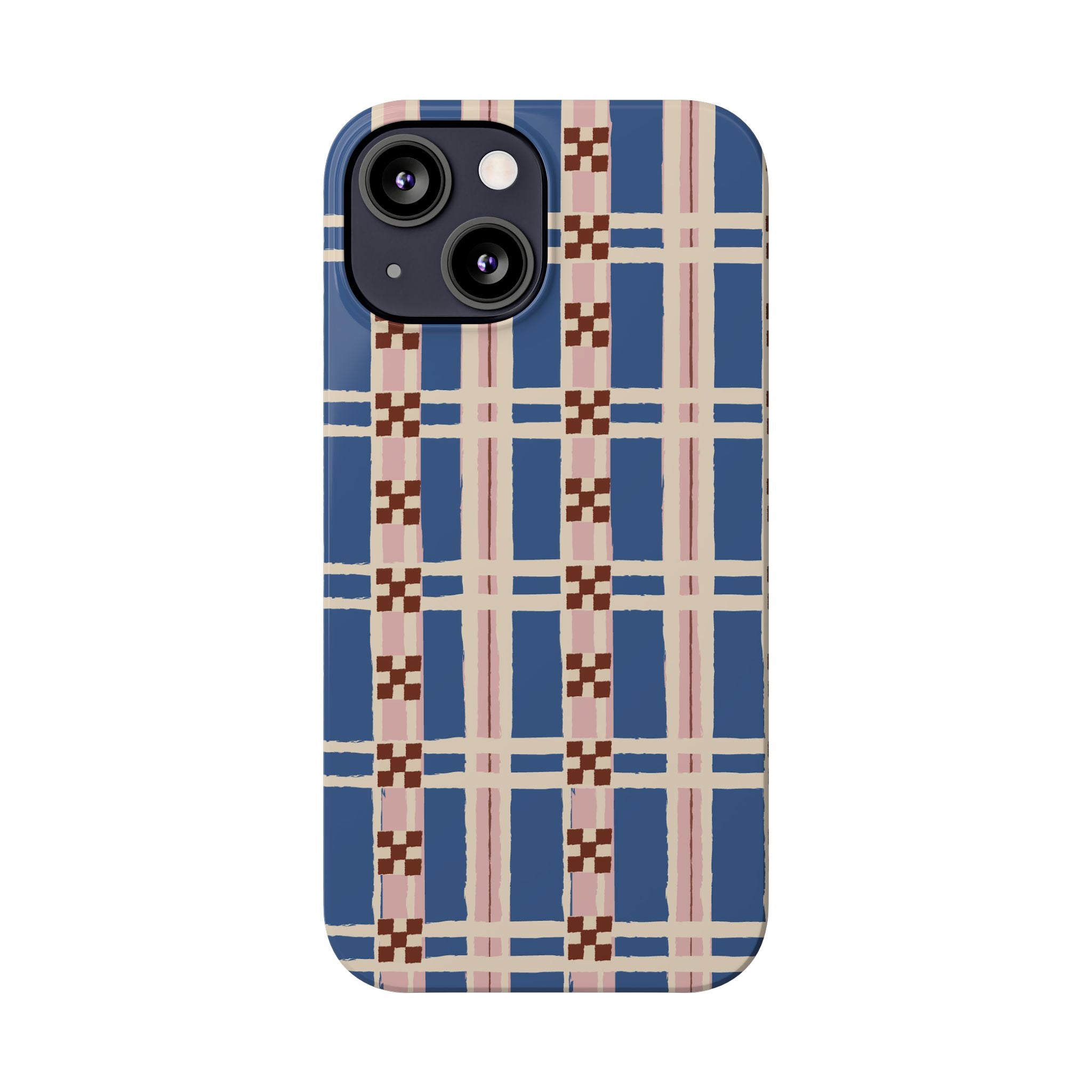 Slim Phone Case — Blue & Pink Retro Plaid Pattern