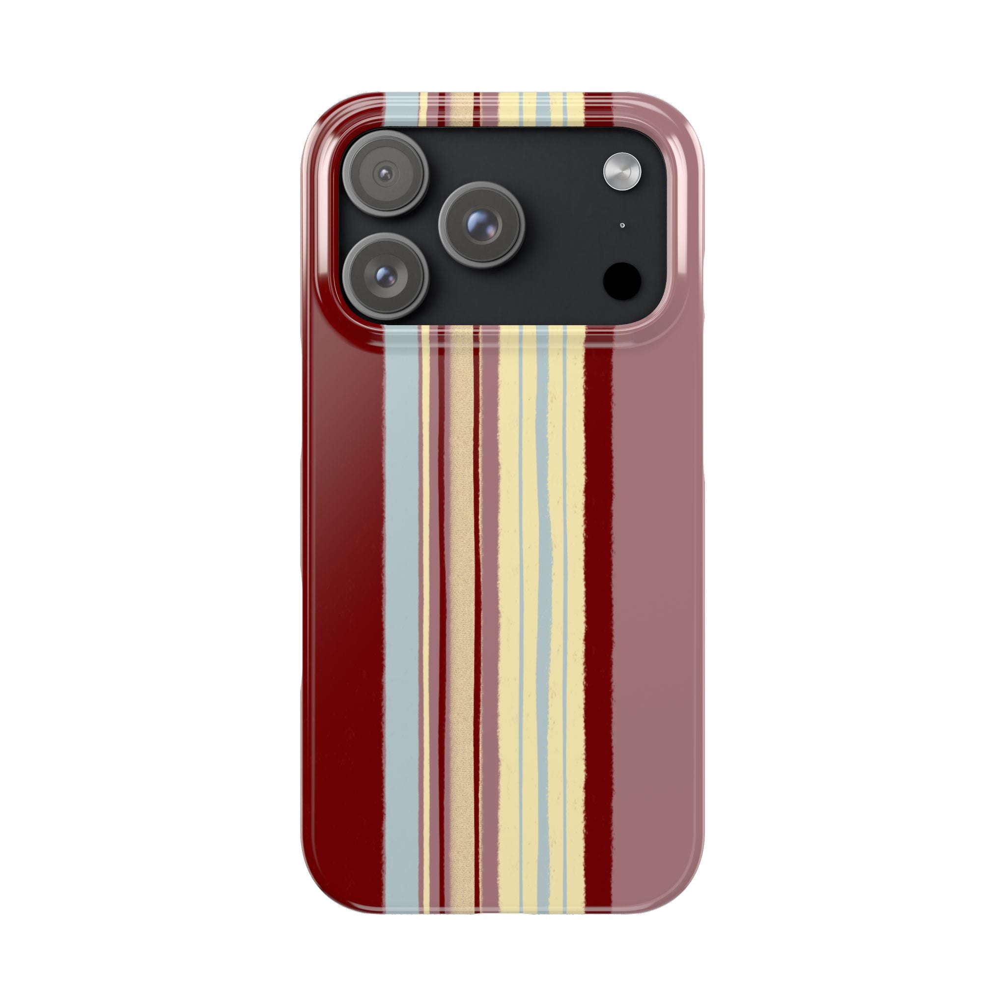 Slim Phone Case — Retro Vertical Stripe Design (Red, Blush, Cream)