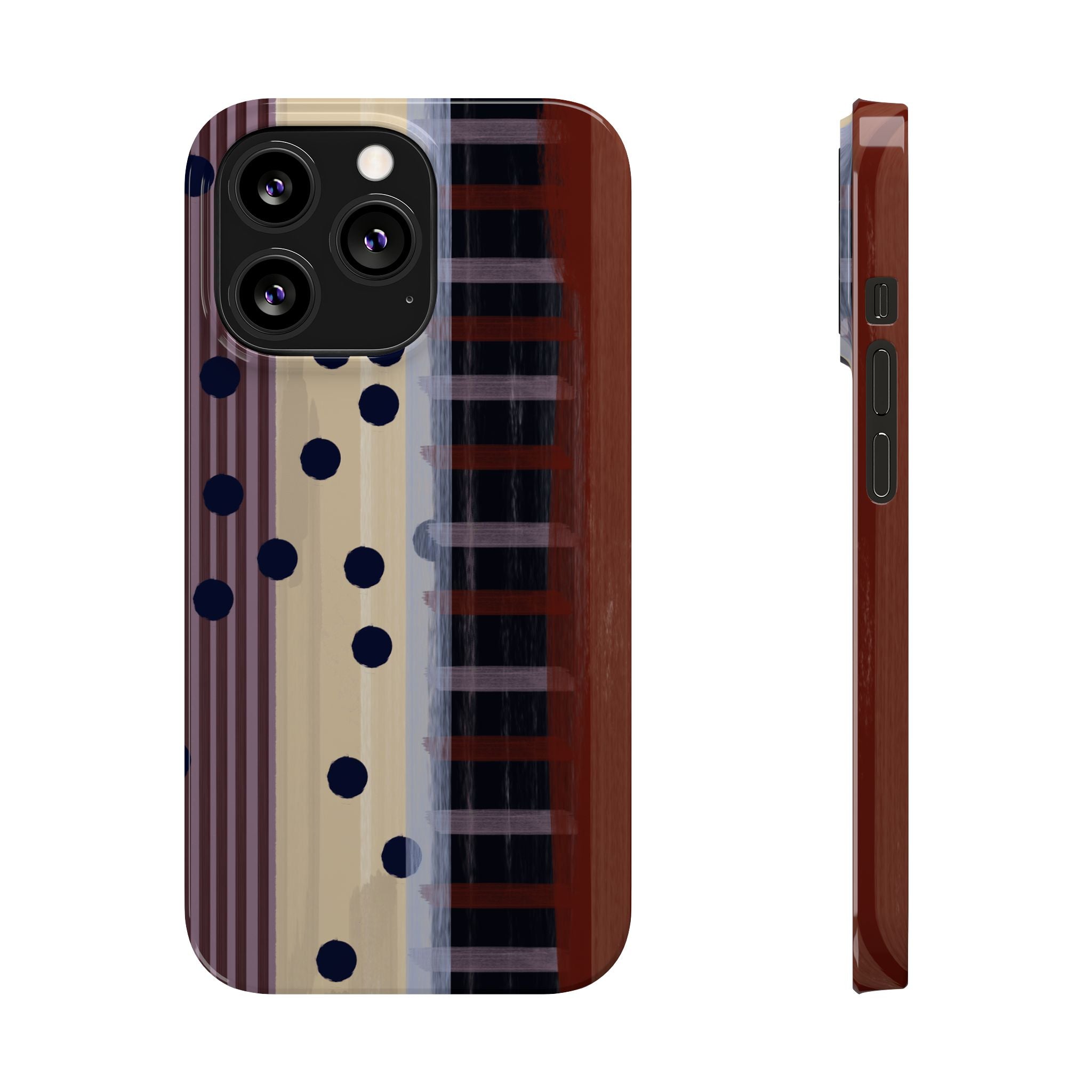 Abstract Stripes & Polka Dot Slim Phone Case — Retro Brown Artistic Pattern SATC Inspired