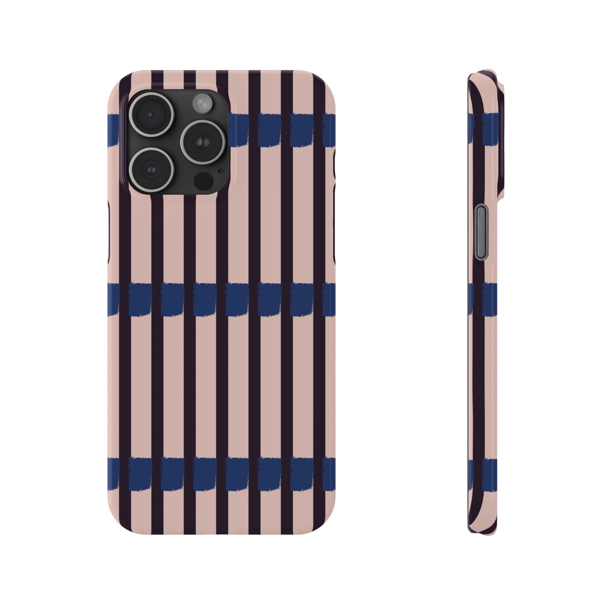 Slim Phone Case — Minimalist Blush & Navy Stripe Pattern