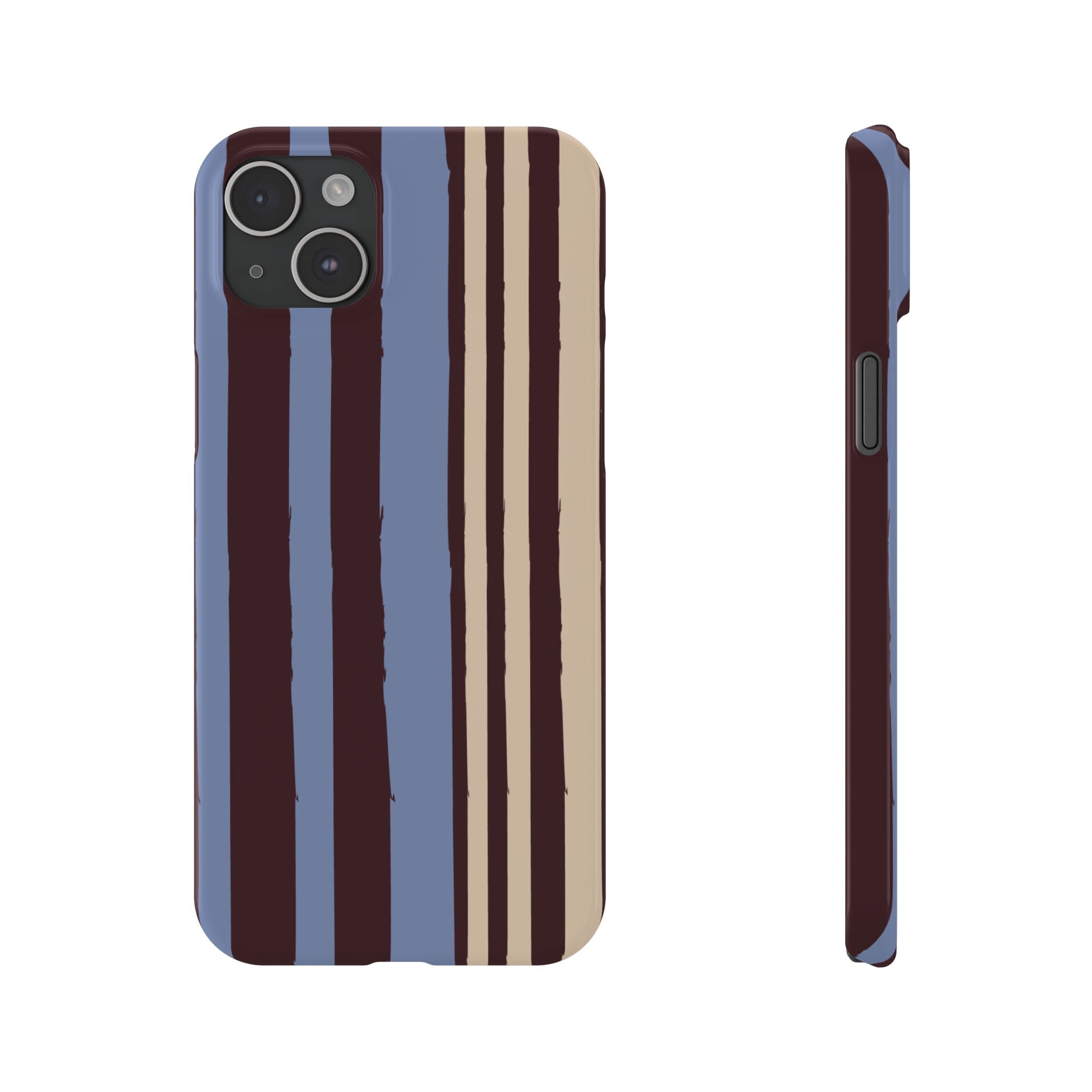 Retro Striped Slim Phone Case — Blue, Brown & Cream Vertical Stripes