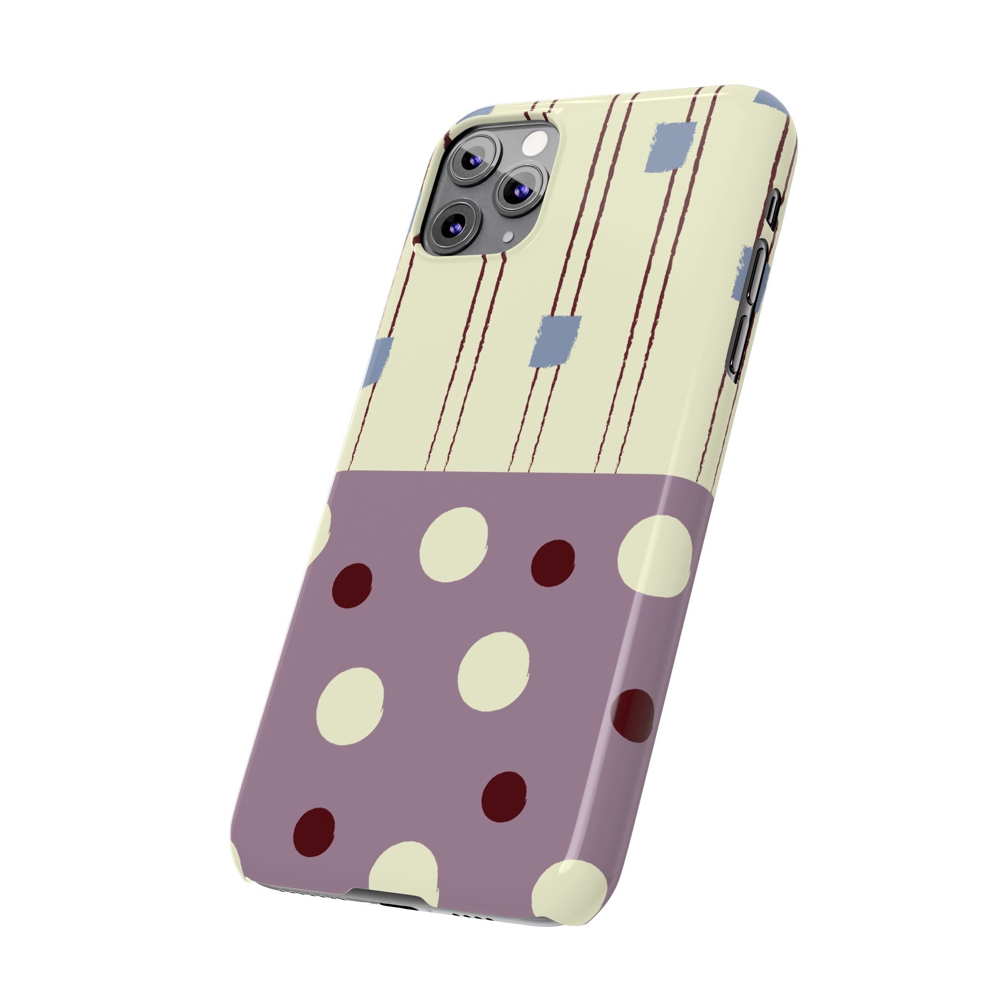 Slim Phone Case — Retro Polka Dot & Stripes Design, Lavender Plum