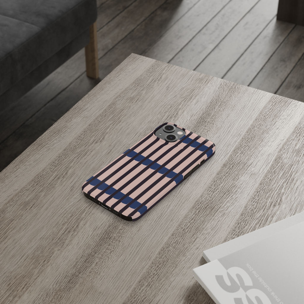 Slim Phone Case — Minimalist Blush & Navy Stripe Pattern