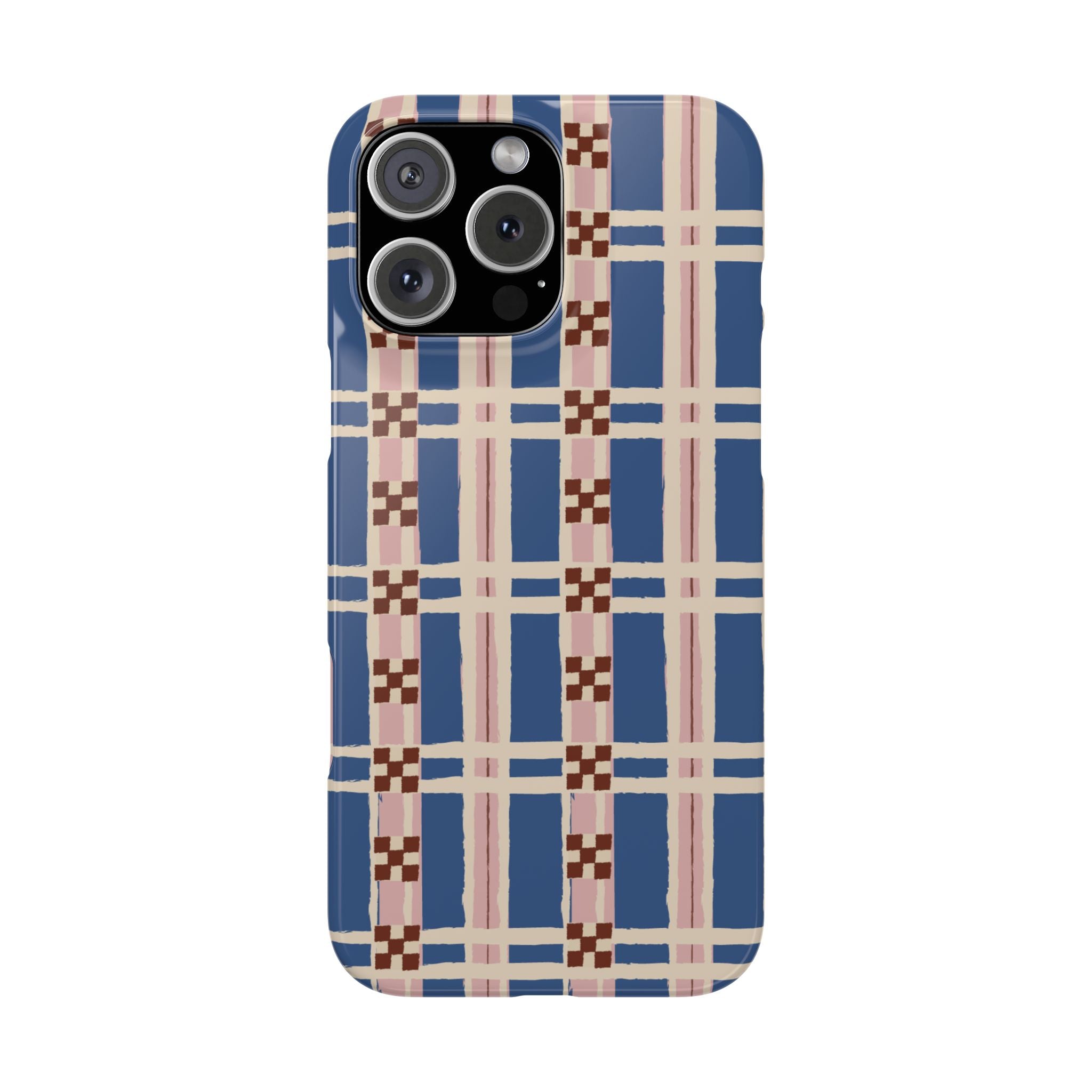 Slim Phone Case — Blue & Pink Retro Plaid Pattern