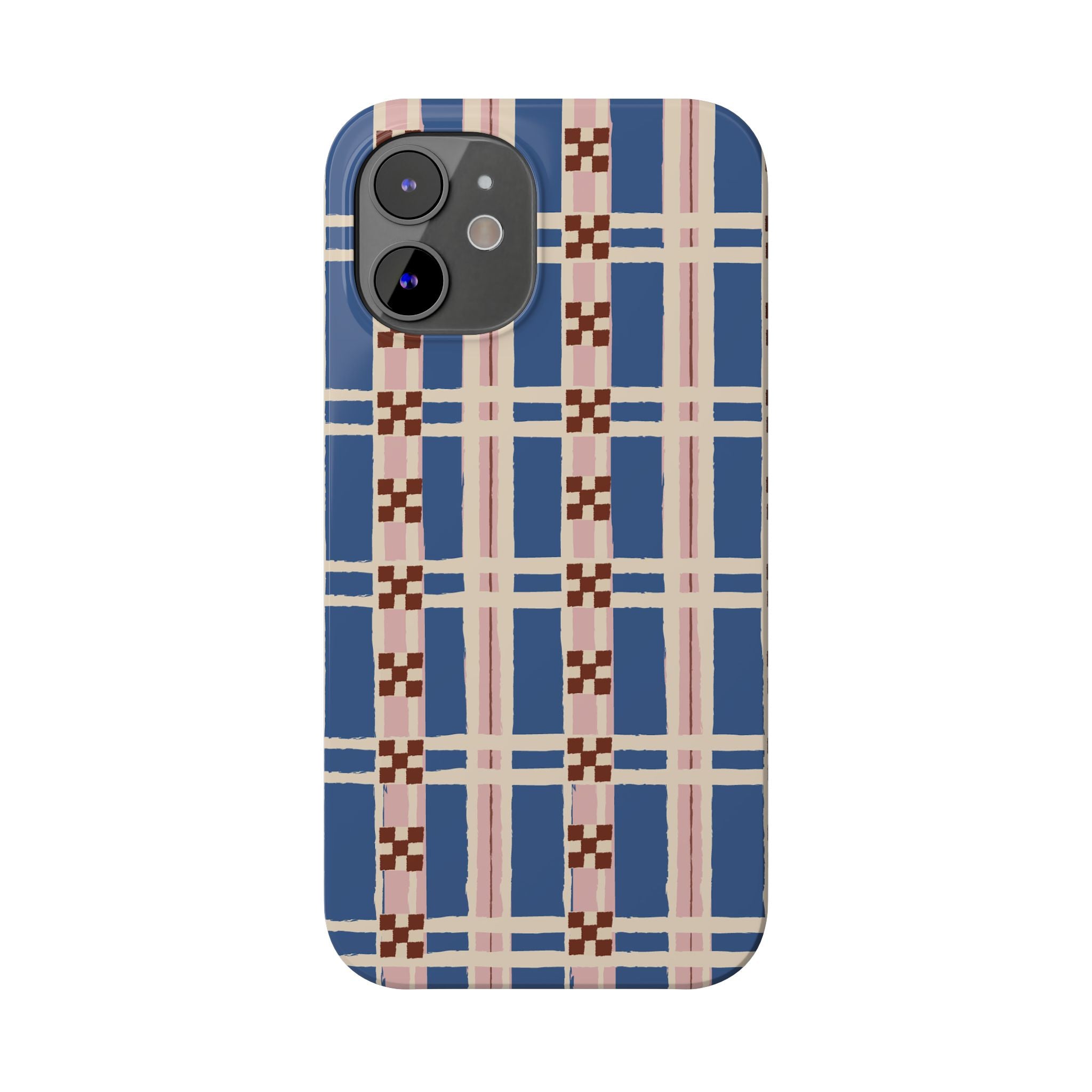 Slim Phone Case — Blue & Pink Retro Plaid Pattern