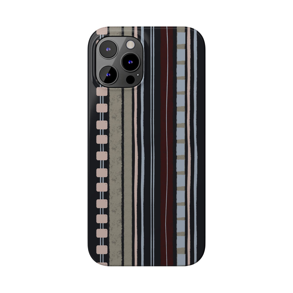 Slim Phone Case — Vintage Striped Pattern, Neutral Earthtone Protective Cover