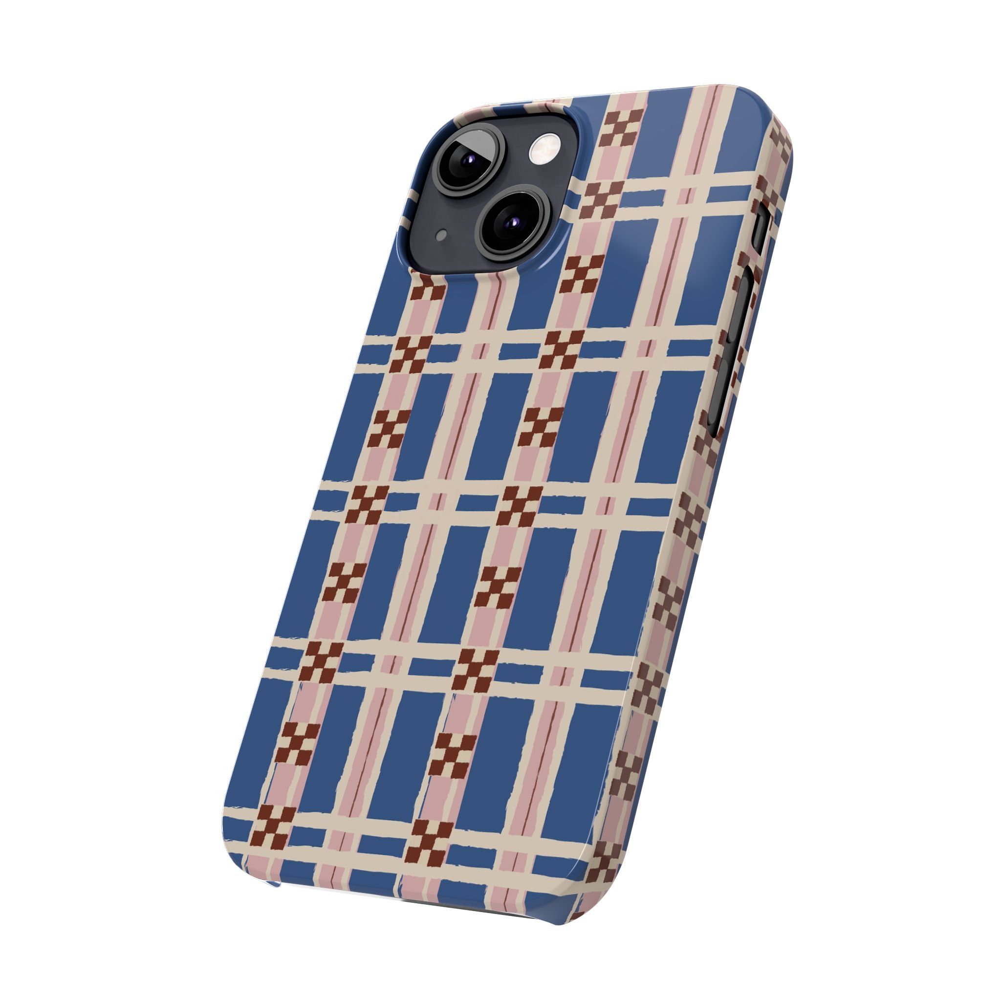 Slim Phone Case — Blue & Pink Retro Plaid Pattern