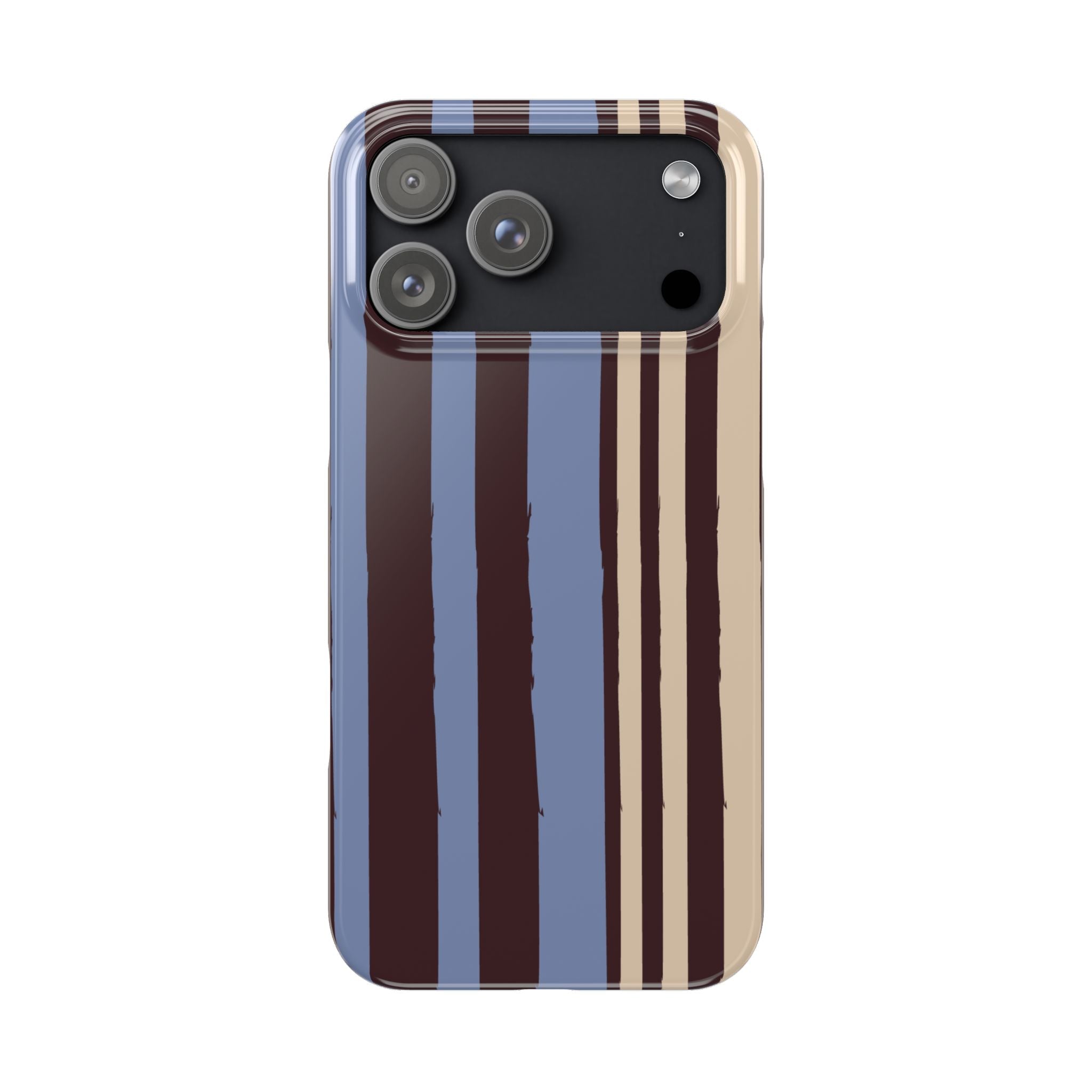 Retro Striped Slim Phone Case — Blue, Brown & Cream Vertical Stripes