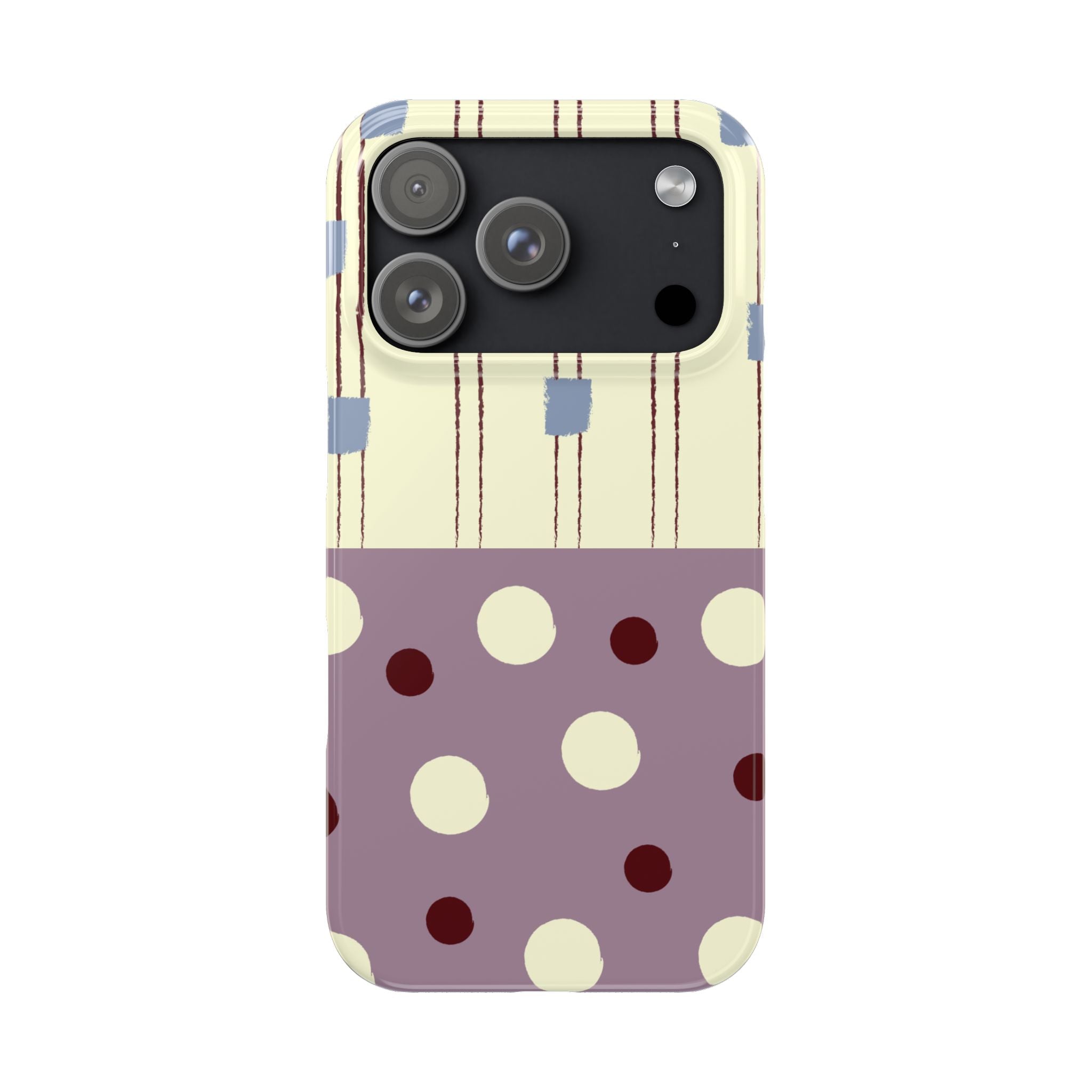 Slim Phone Case — Retro Polka Dot & Stripes Design, Lavender Plum