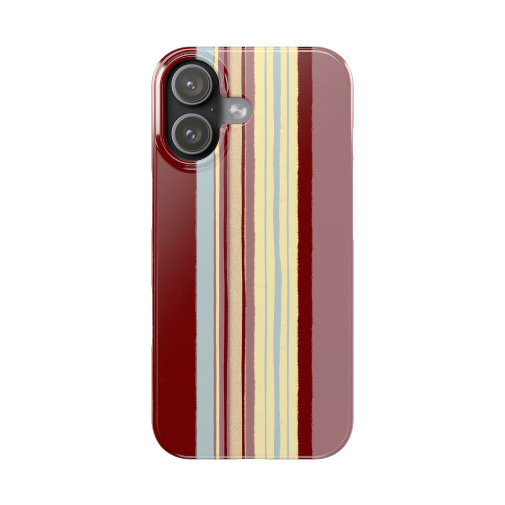 Slim Phone Case — Retro Vertical Stripe Design (Red, Blush, Cream)