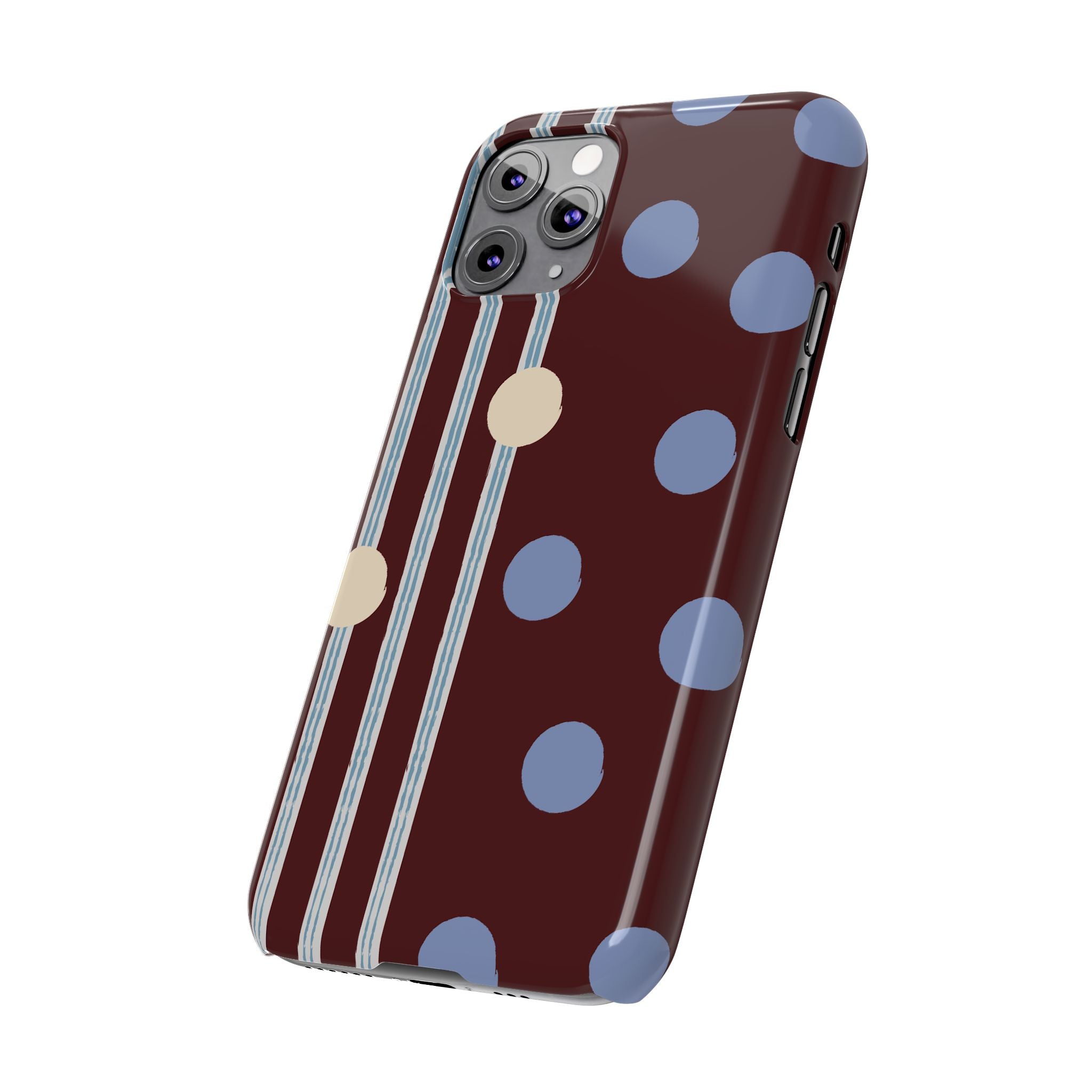Polka Dot & Stripe Slim Phone Case — Burgundy Blue Retro Pattern