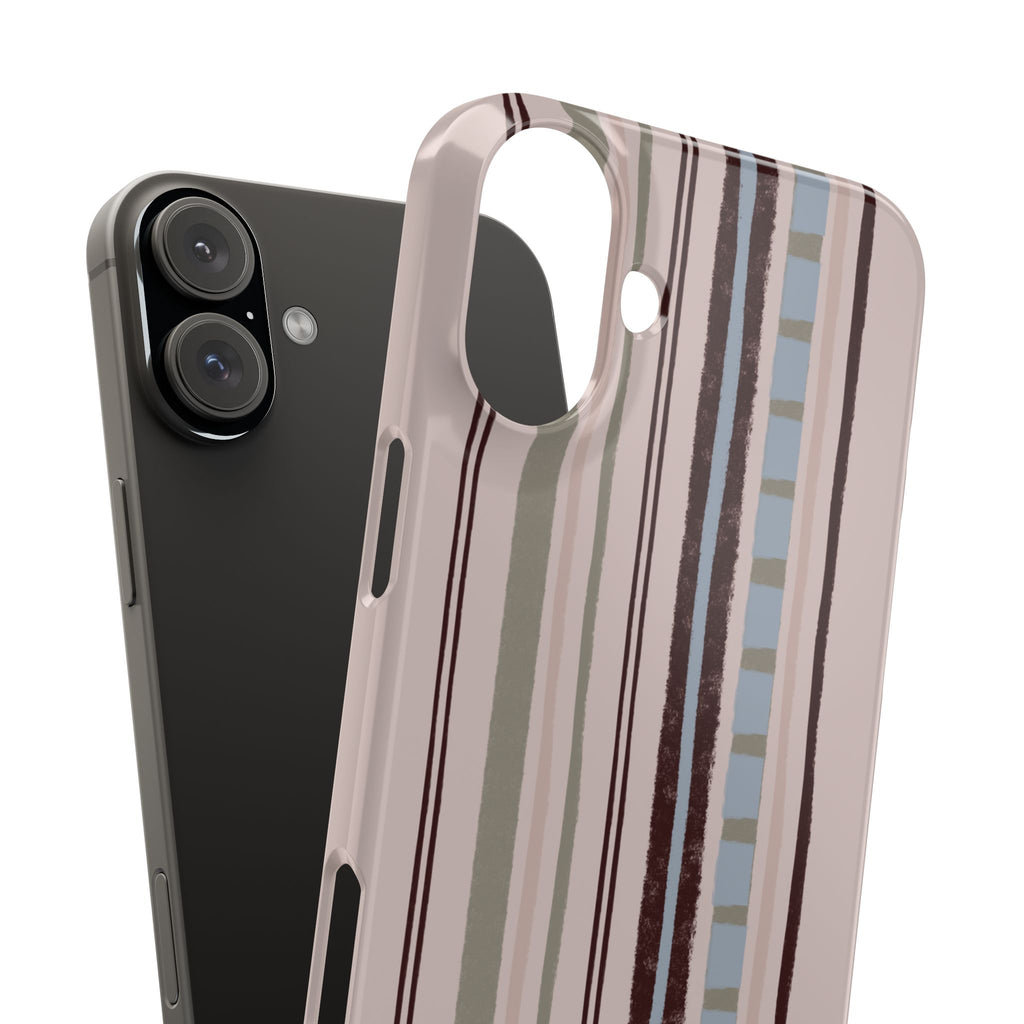 Slim Phone Case — Vintage Striped Pattern, Neutral Earthtone Protective Cover