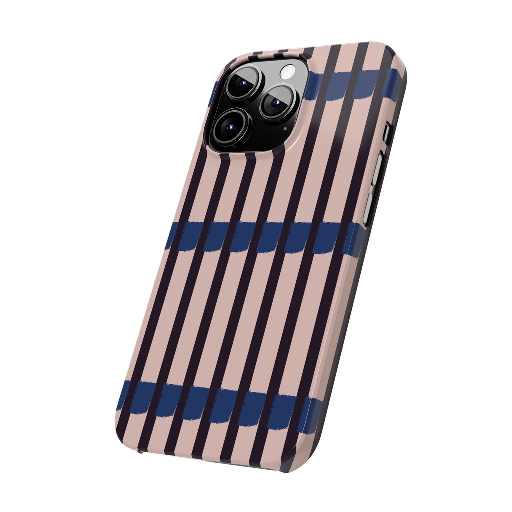 Slim Phone Case — Minimalist Blush & Navy Stripe Pattern