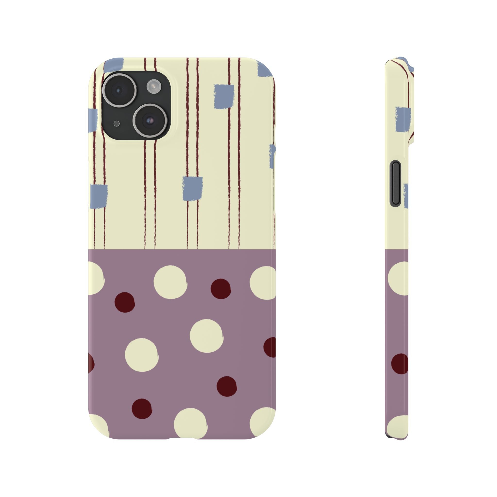 Slim Phone Case — Retro Polka Dot & Stripes Design, Lavender Plum
