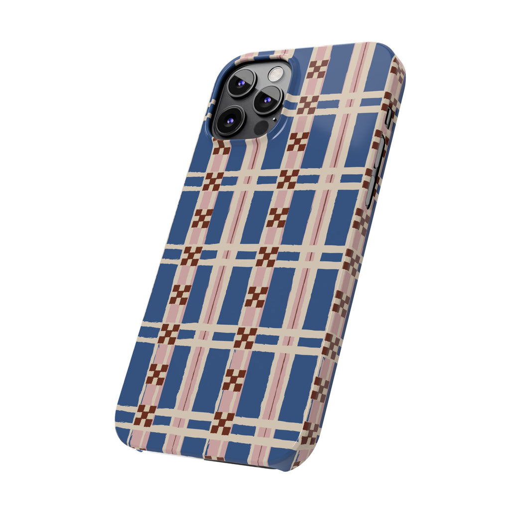 Slim Phone Case — Blue & Pink Retro Plaid Pattern