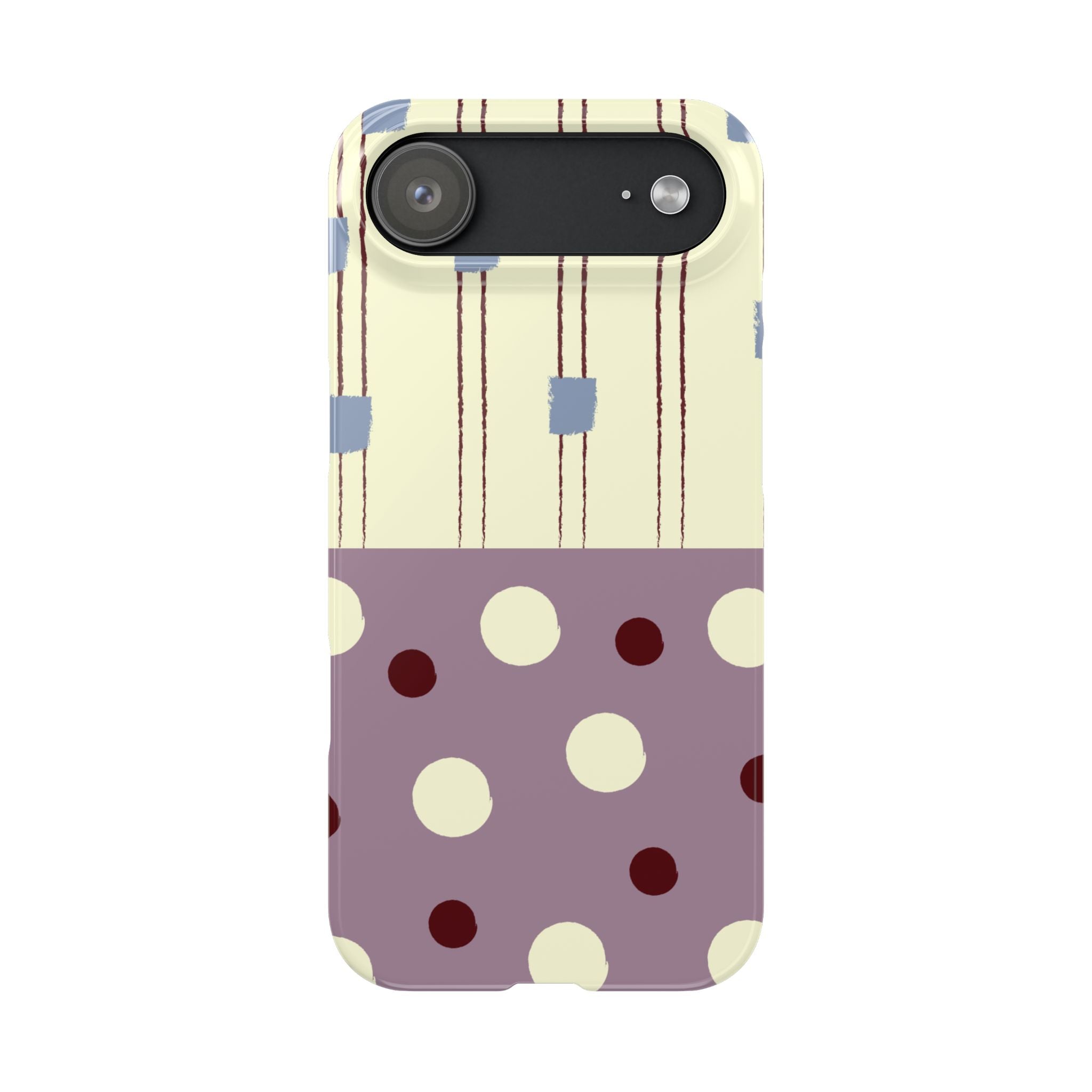 Slim Phone Case — Retro Polka Dot & Stripes Design, Lavender Plum